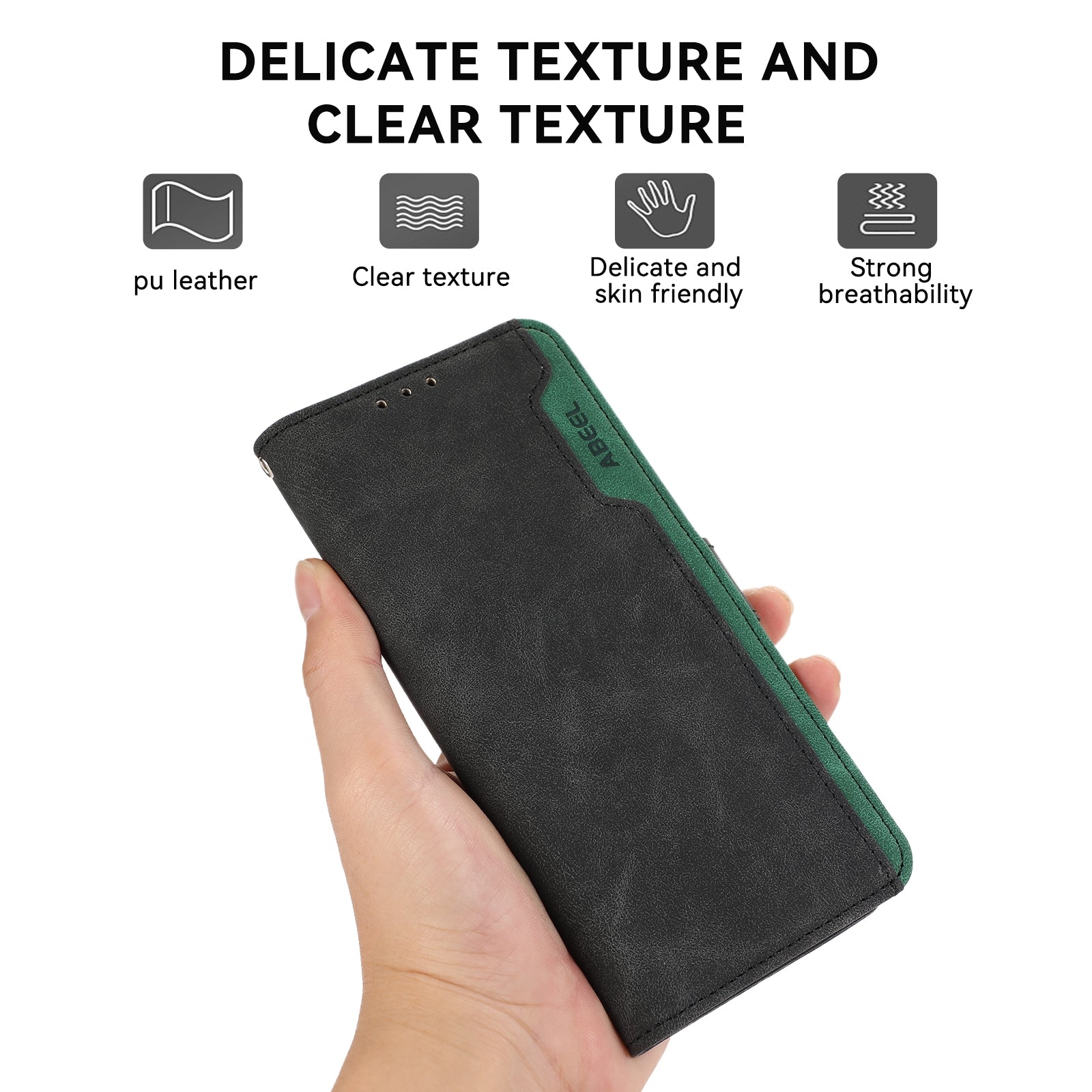 For Redmi 14C 4G ABEEL Color Block Magnetic RFID Leather Phone Case(Black-Green)