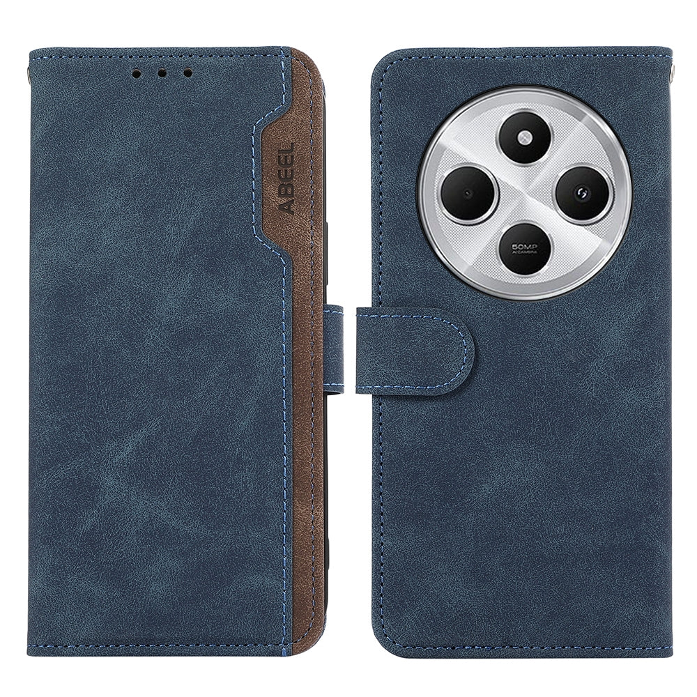 For Redmi 14C 4G ABEEL Color Block Magnetic RFID Leather Phone Case(Blue-Brown)