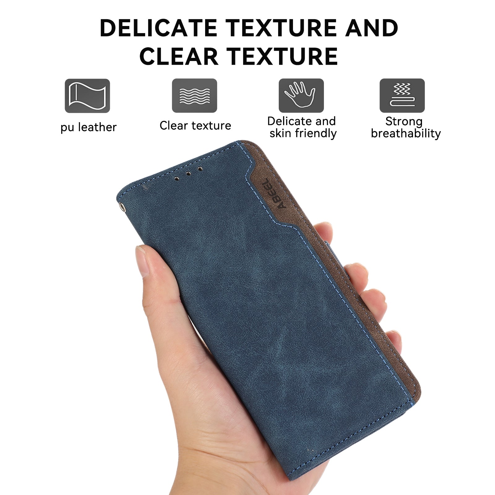 For Redmi 14C 4G ABEEL Color Block Magnetic RFID Leather Phone Case(Blue-Brown)