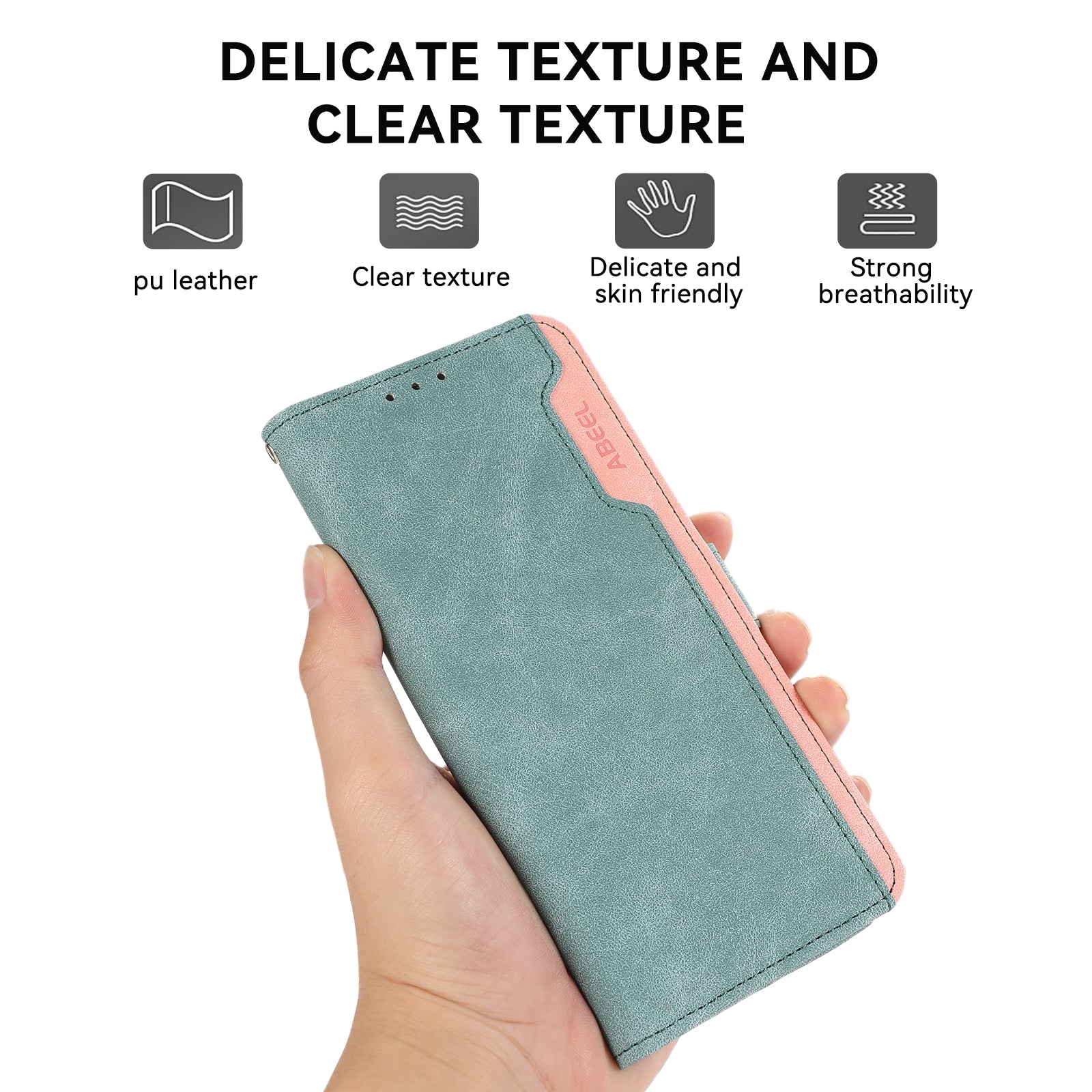 For Redmi 14C 4G ABEEL Color Block Magnetic RFID Leather Phone Case(Cyan-Pink)