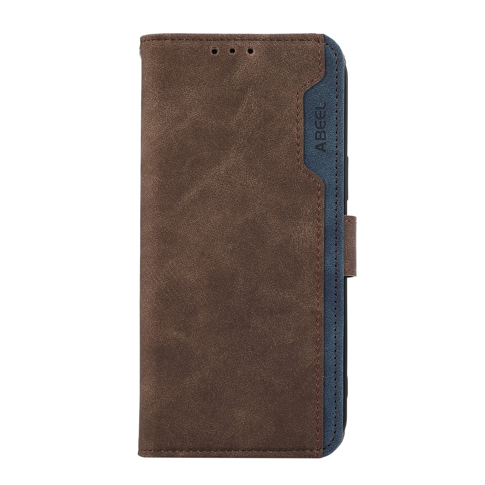 For Redmi 14C 4G ABEEL Color Block Magnetic RFID Leather Phone Case(Brown-Blue)