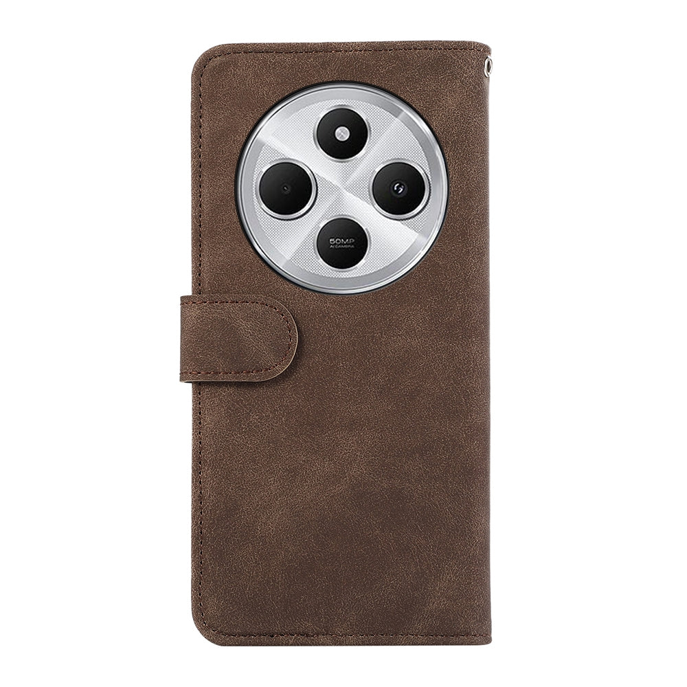 For Redmi 14C 4G ABEEL Color Block Magnetic RFID Leather Phone Case(Brown-Blue)