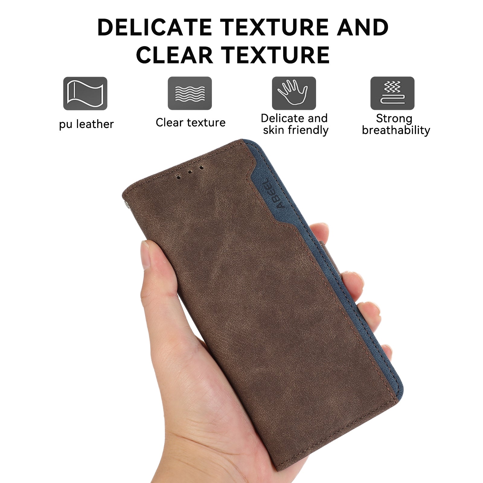 For Redmi 14C 4G ABEEL Color Block Magnetic RFID Leather Phone Case(Brown-Blue)