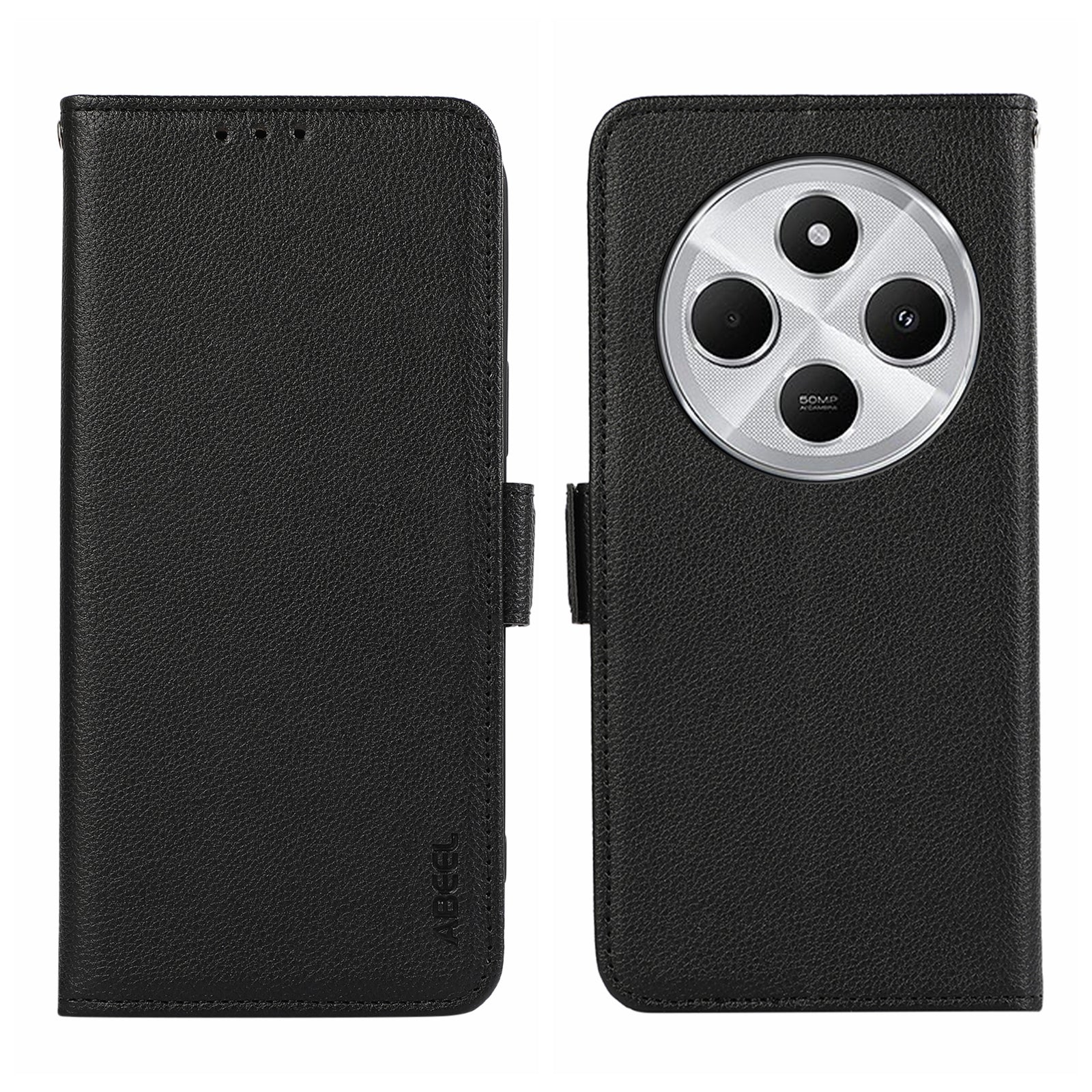 For Redmi 14C 4G ABEEL Side-Magnetic Litchi Pattern Leather RFID Phone Case(Black)