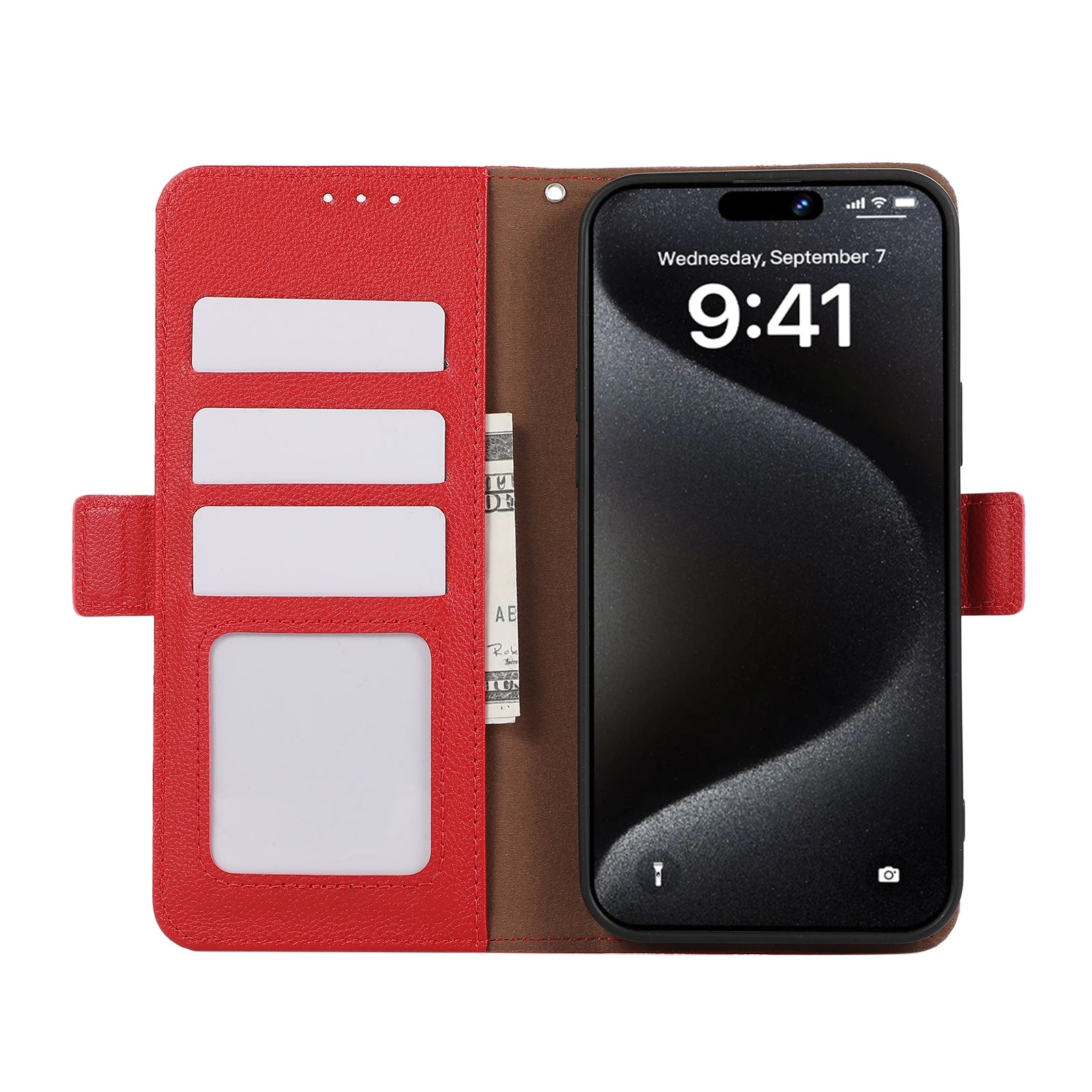 For Redmi 14C 4G ABEEL Side-Magnetic Litchi Pattern Leather RFID Phone Case(Red)