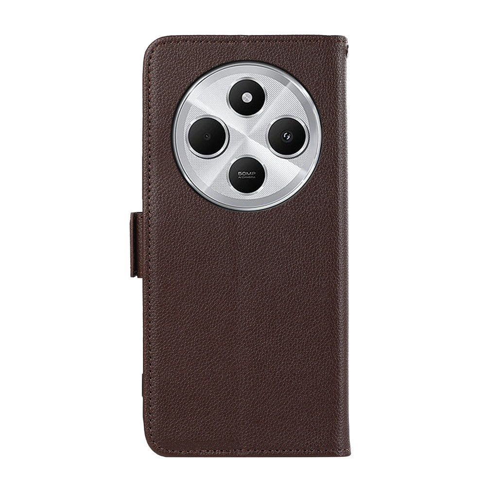 For Redmi 14C 4G ABEEL Side-Magnetic Litchi Pattern Leather RFID Phone Case(Brown)