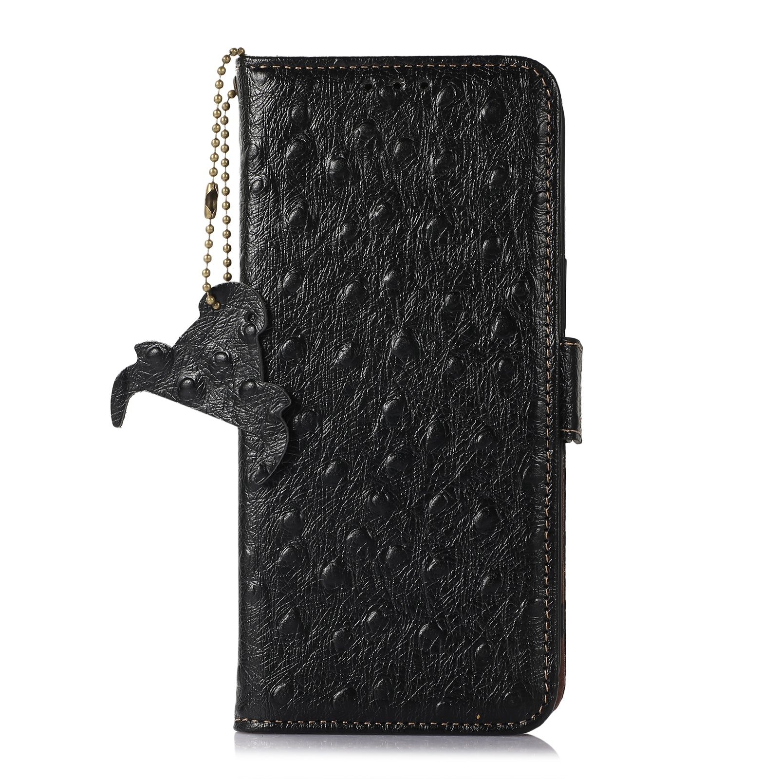 For Redmi 14C 4G Ostrich Pattern Genuine Leather RFID Phone Case(Black)