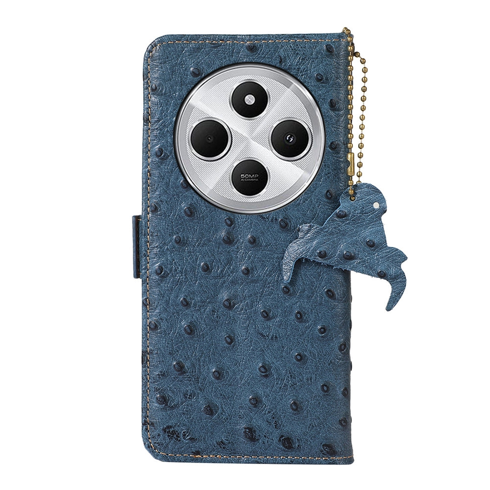 For Redmi 14C 4G Ostrich Pattern Genuine Leather RFID Phone Case(Blue)