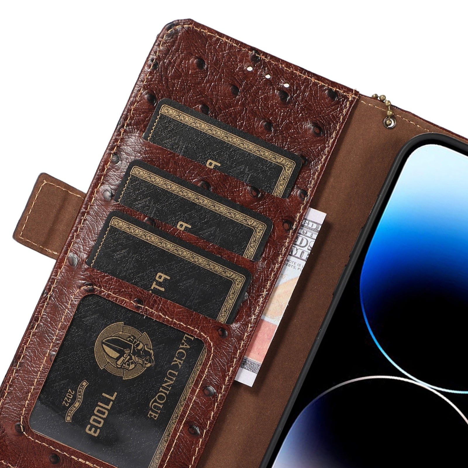 For Redmi 14C 4G Ostrich Pattern Genuine Leather RFID Phone Case(Coffee)