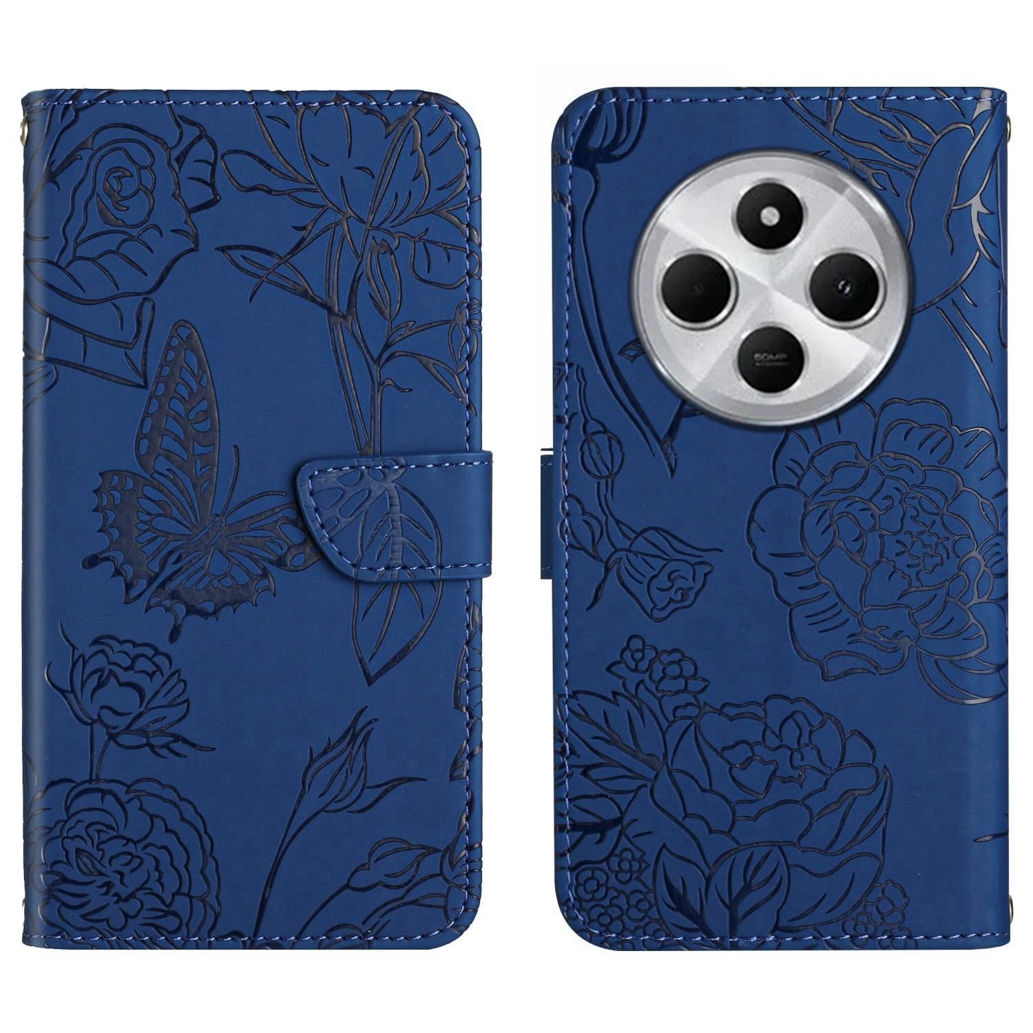 For Redmi 14C 4G Skin Feel Butterfly Embossed Flip Leather Phone Case(Blue)