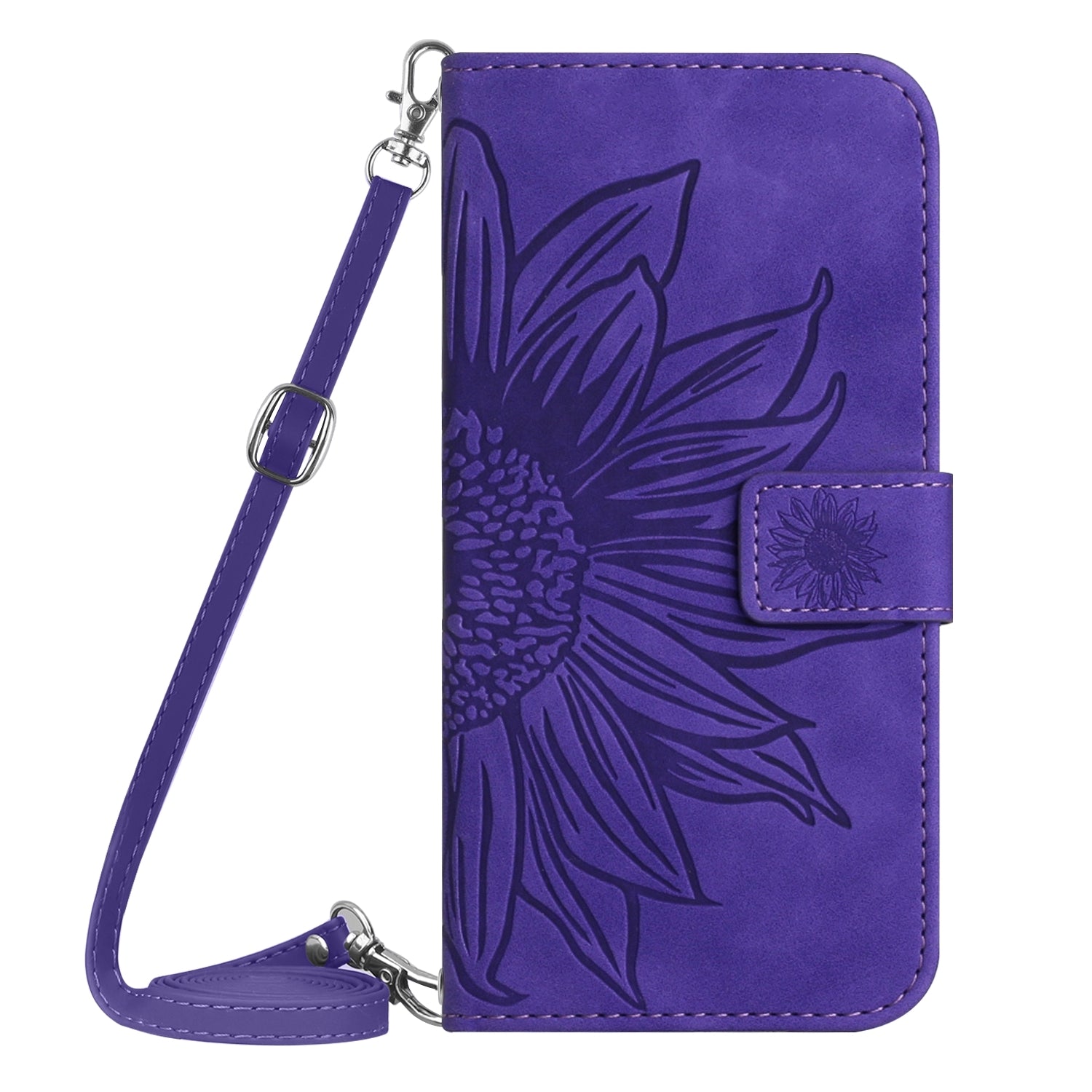 For Redmi 14C 4G Skin Feel Sun Flower Embossed Flip Leather Phone Case with Lanyard(Dark Purple)