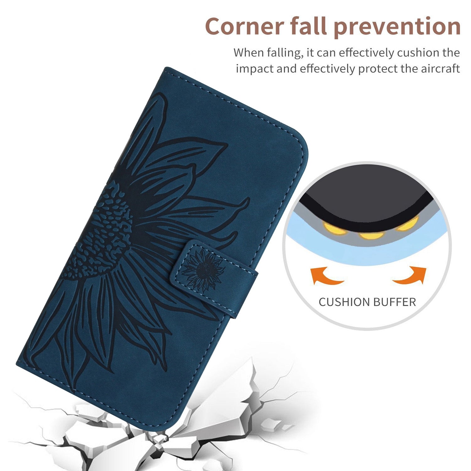 For Redmi 14C 4G Skin Feel Sun Flower Embossed Flip Leather Phone Case with Lanyard(Inky Blue)