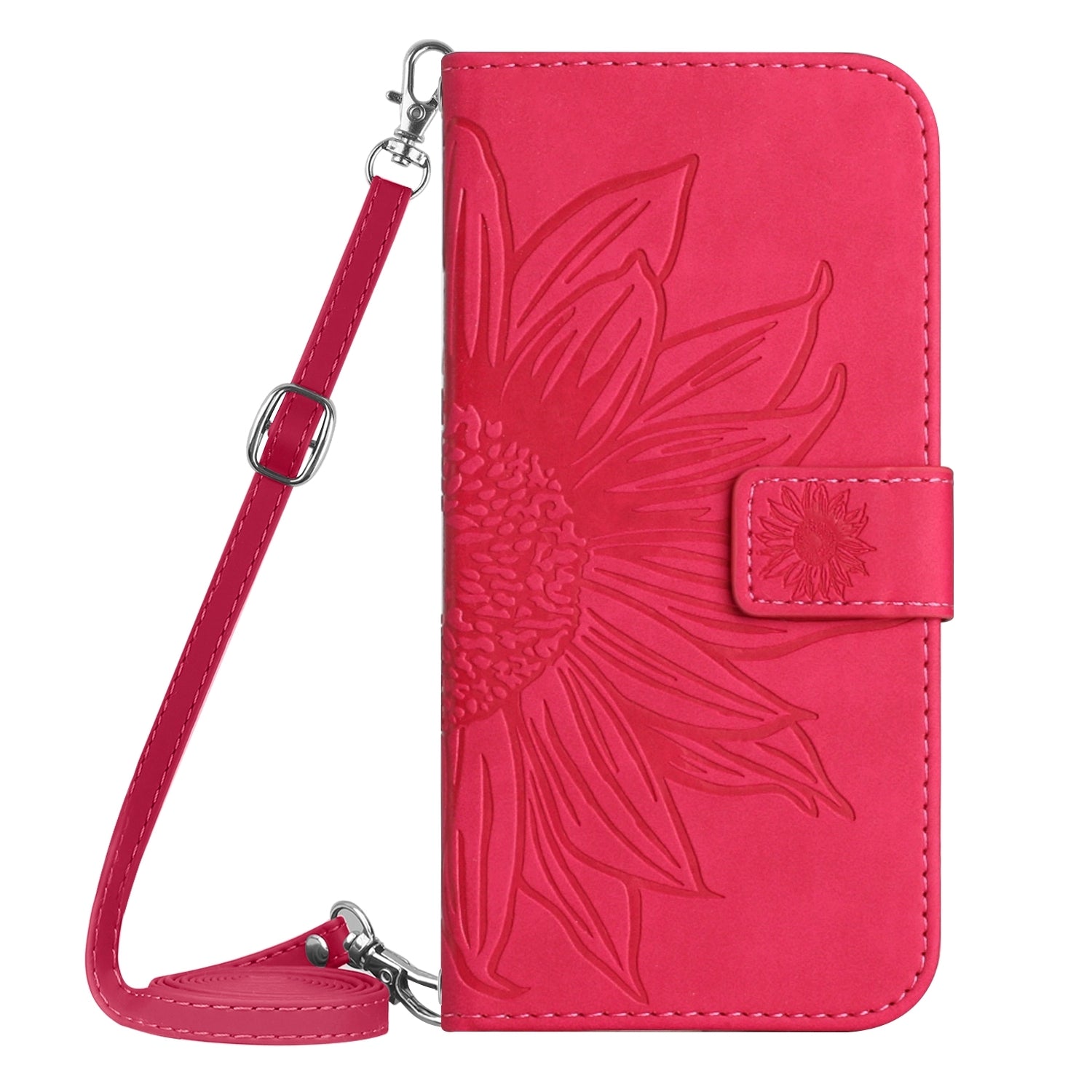 For Redmi 14C 4G Skin Feel Sun Flower Embossed Flip Leather Phone Case with Lanyard(Rose Red)