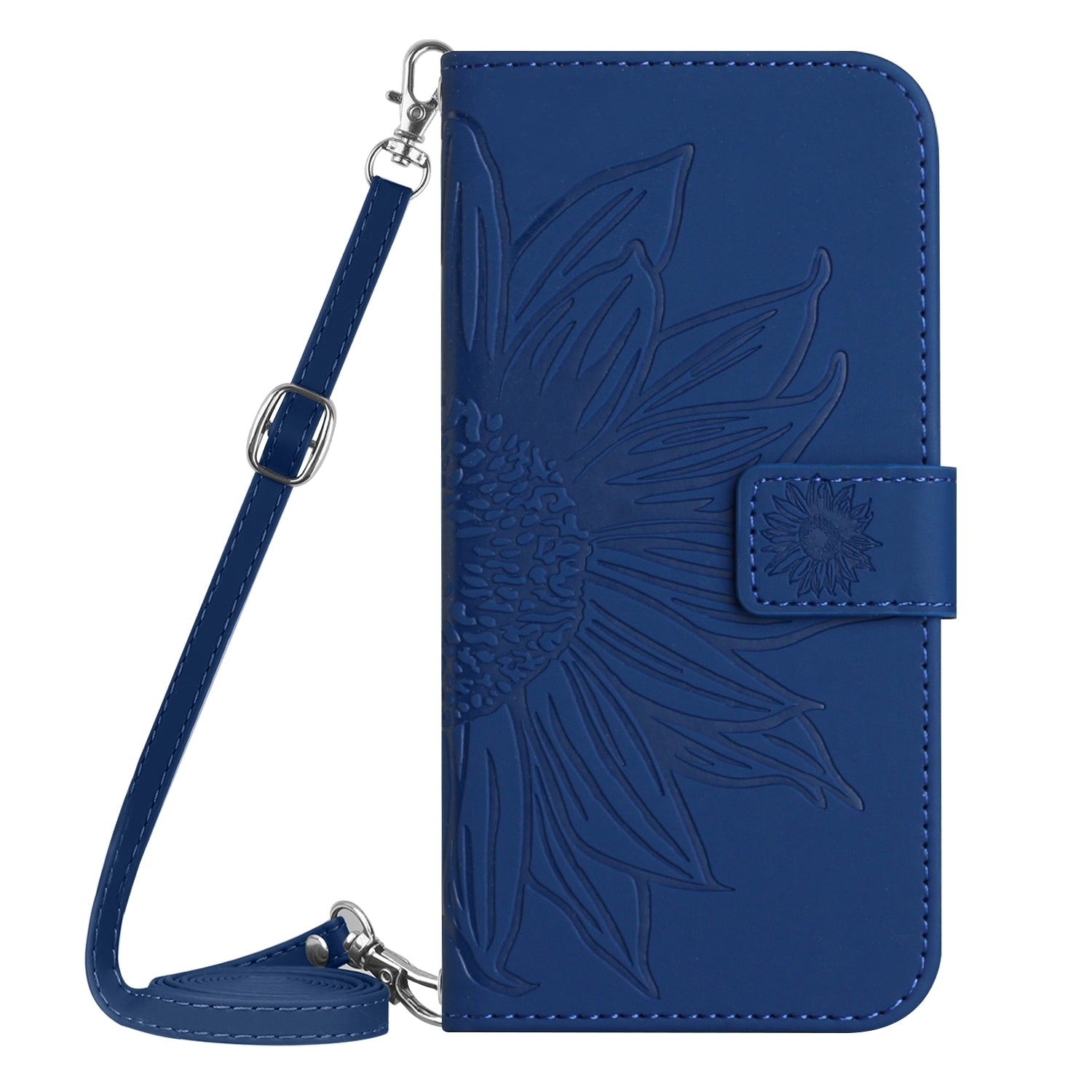 For Redmi 14C 4G Skin Feel Sun Flower Embossed Flip Leather Phone Case with Lanyard(Dark Blue)