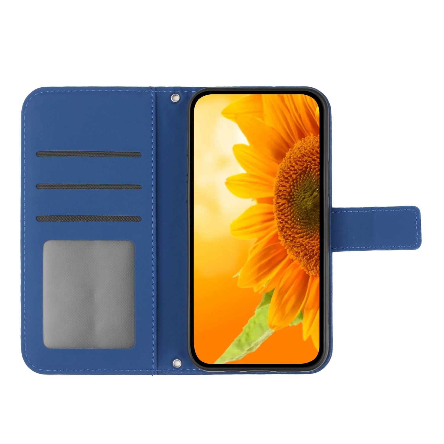 For Redmi 14C 4G Skin Feel Sun Flower Embossed Flip Leather Phone Case with Lanyard(Dark Blue)