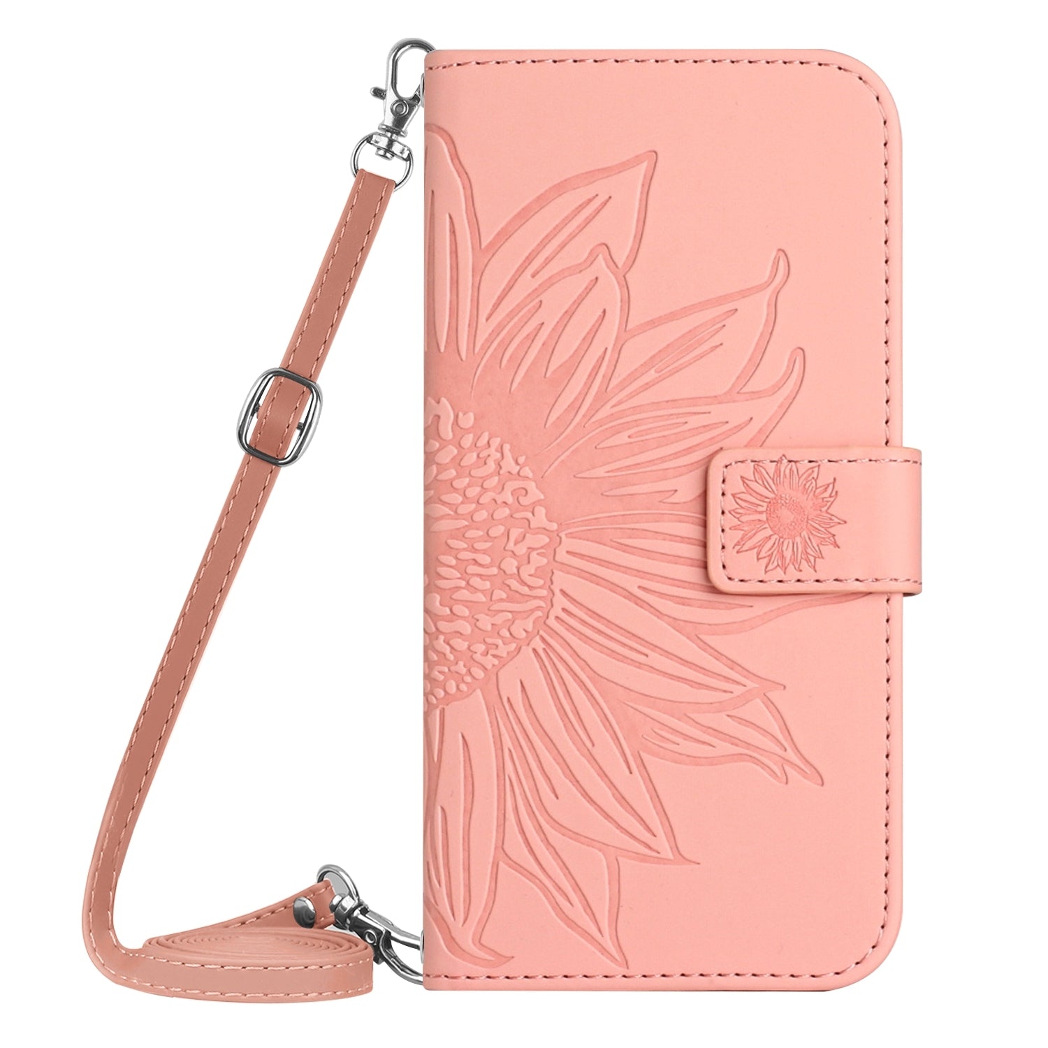 For Redmi 14C 4G Skin Feel Sun Flower Embossed Flip Leather Phone Case with Lanyard(Pink)