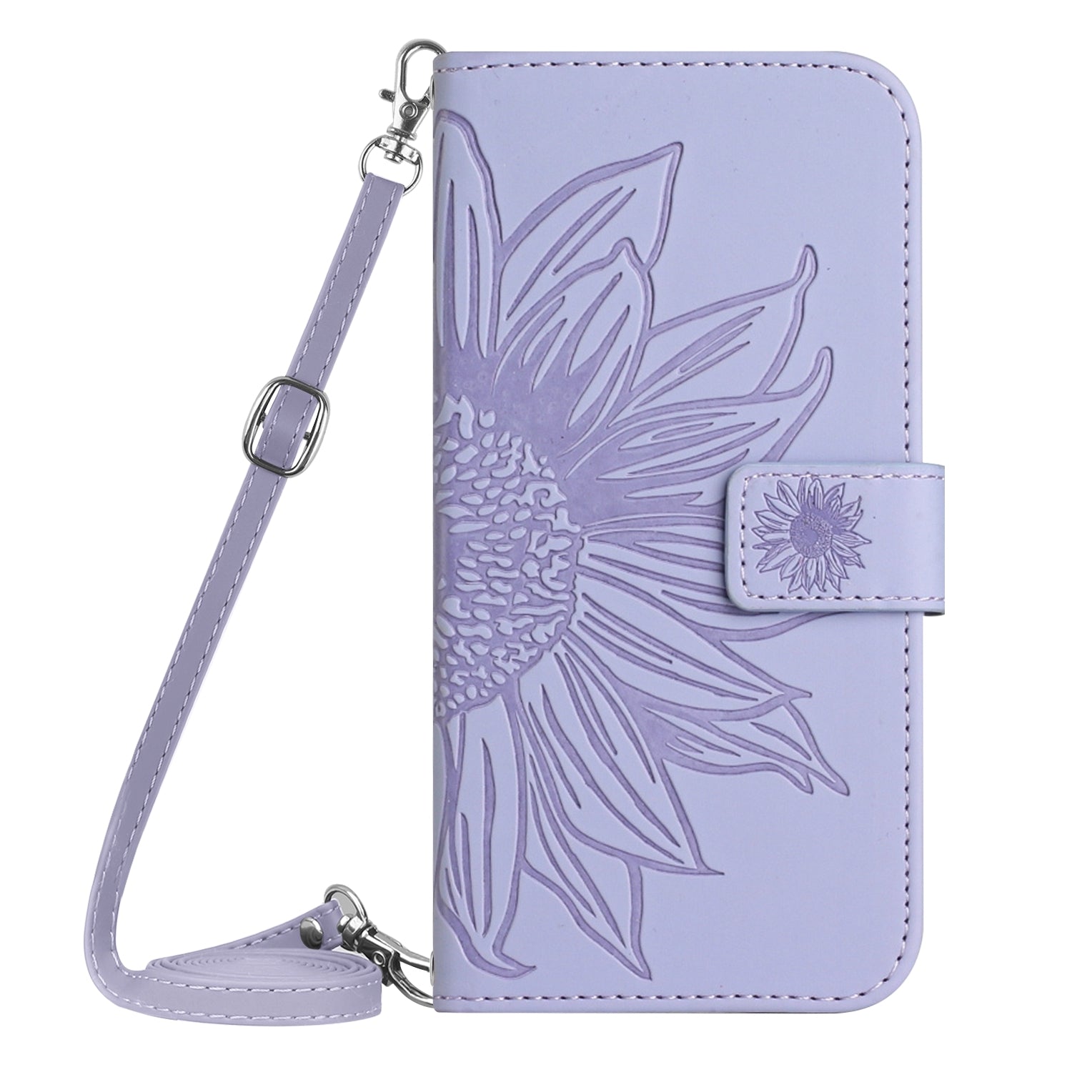 For Redmi 14C 4G Skin Feel Sun Flower Embossed Flip Leather Phone Case with Lanyard(Purple)