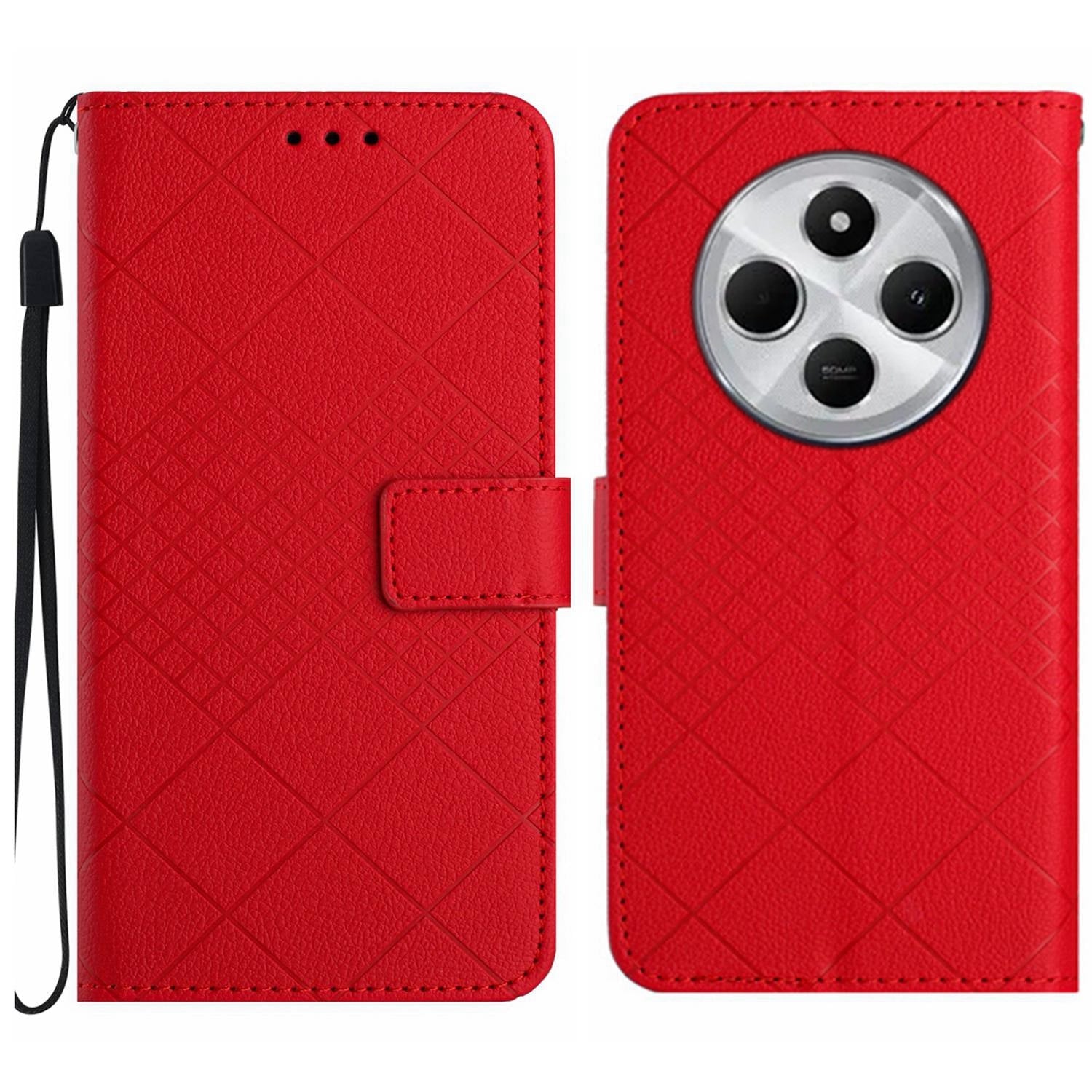 For Redmi 14C 4G Rhombic Grid Texture Leather Phone Case(Red)