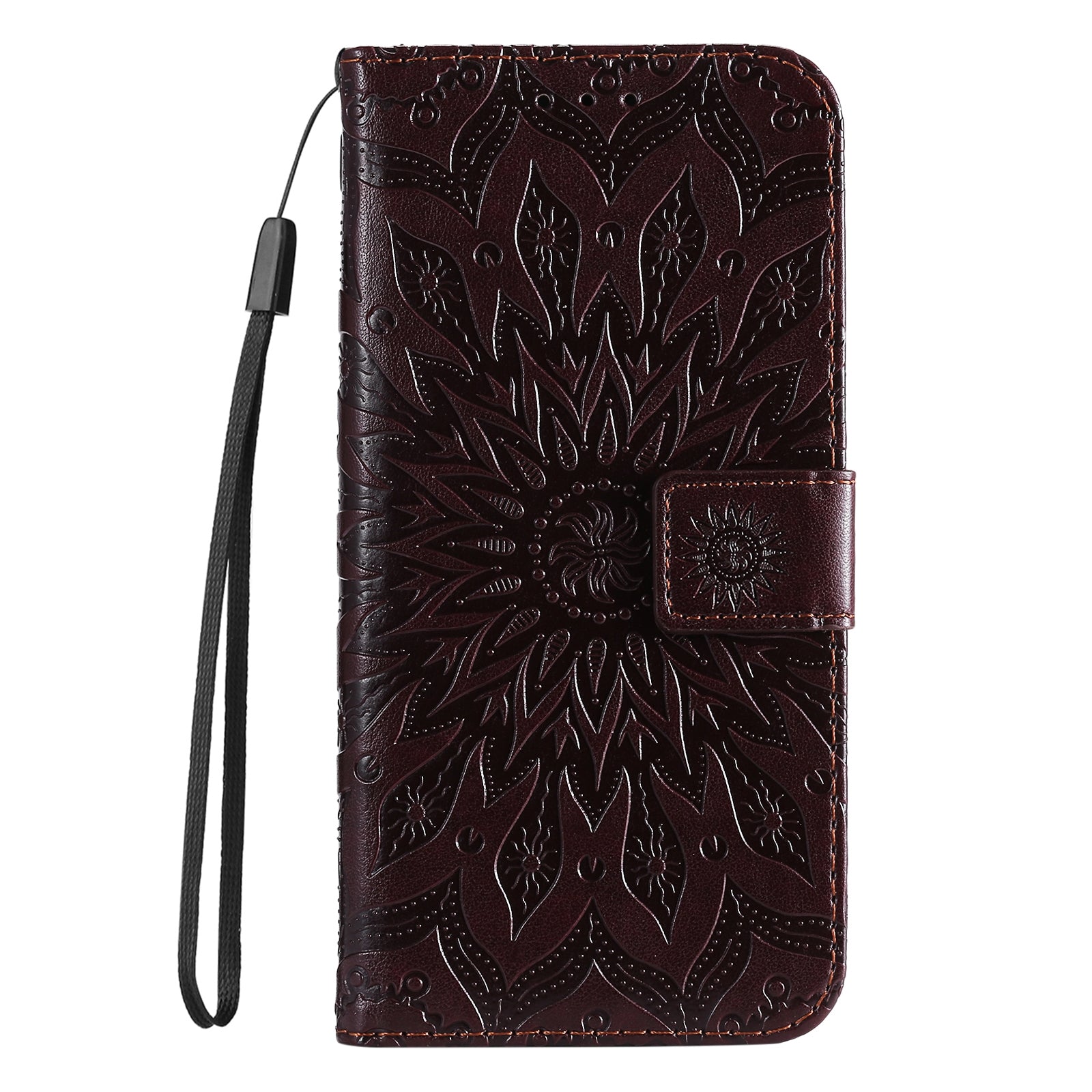 For Redmi 14C 4G Embossed Sunflower Pattern Flip Leather Phone Case(Brown)