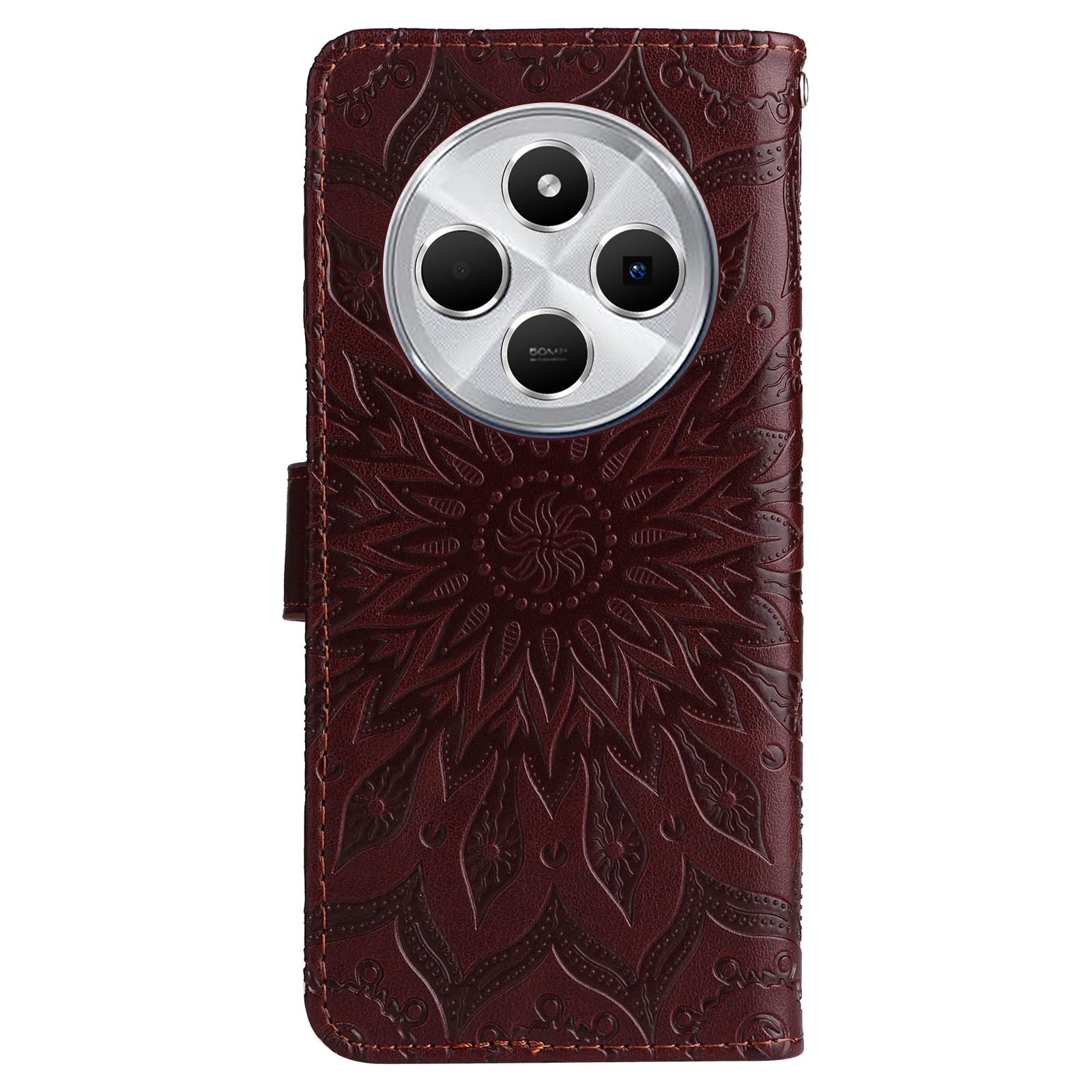 For Redmi 14C 4G Embossed Sunflower Pattern Flip Leather Phone Case(Brown)