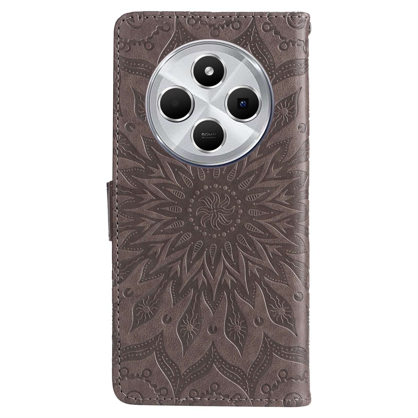 For Redmi 14C 4G Embossed Sunflower Pattern Flip Leather Phone Case(Grey)