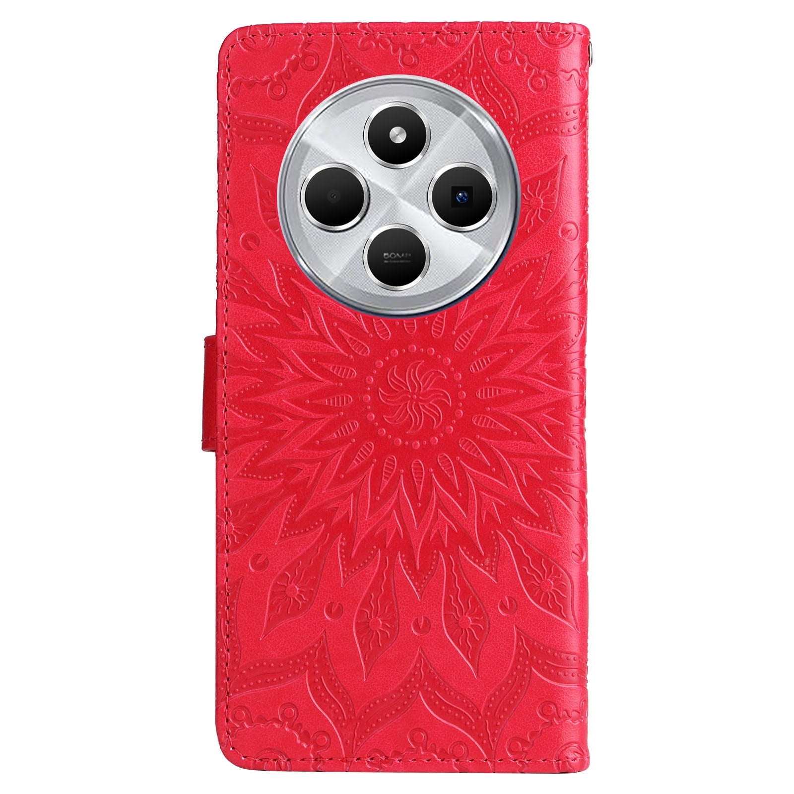 For Redmi 14C 4G Embossed Sunflower Pattern Flip Leather Phone Case(Red)