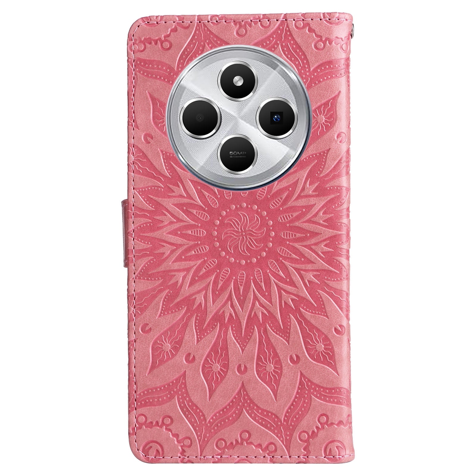 For Redmi 14C 4G Embossed Sunflower Pattern Flip Leather Phone Case(Pink)