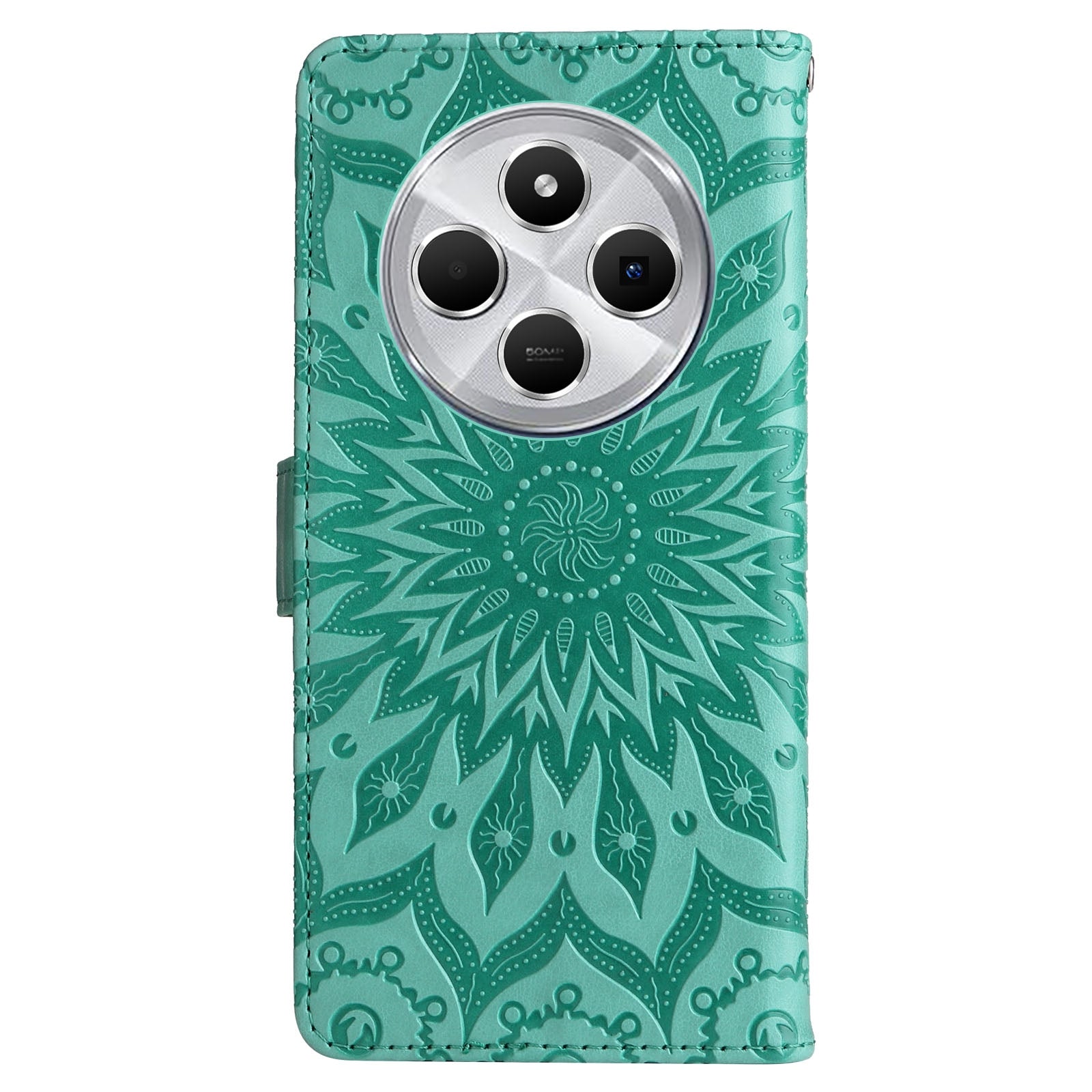 For Redmi 14C 4G Embossed Sunflower Pattern Flip Leather Phone Case(Green)