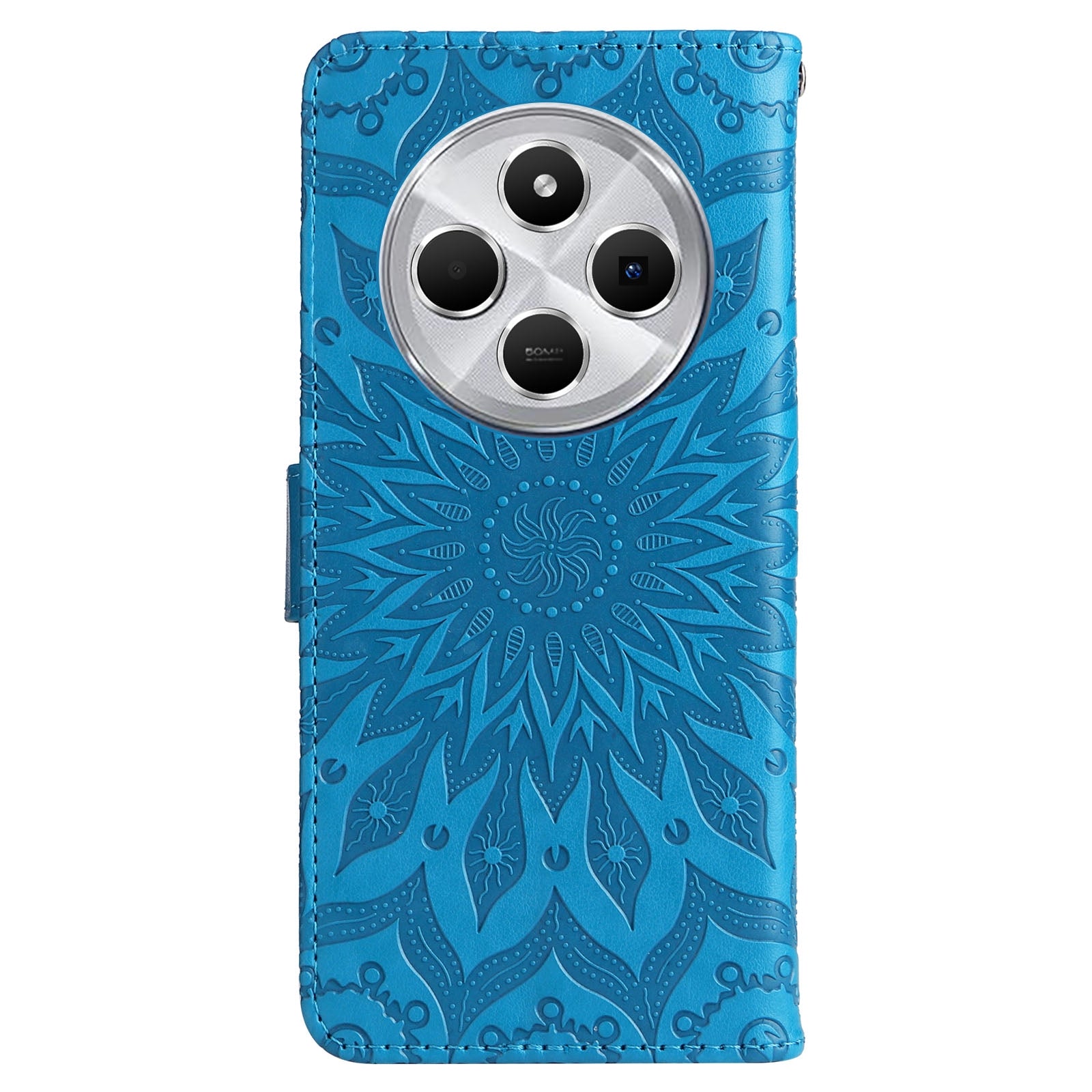 For Redmi 14C 4G Embossed Sunflower Pattern Flip Leather Phone Case(Blue)