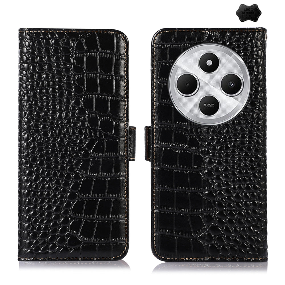 For Redmi 14C 4G Crocodile Top Layer Cowhide Leather Phone Case(Black)