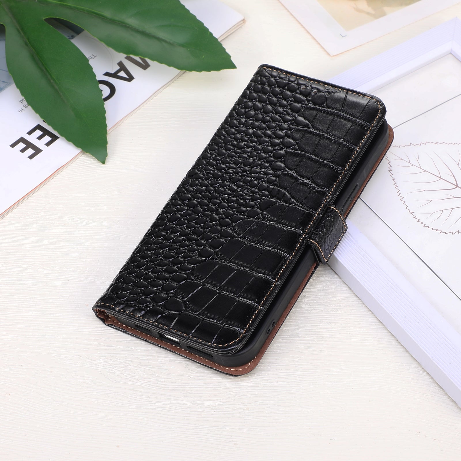 For Redmi 14C 4G Crocodile Top Layer Cowhide Leather Phone Case(Black)