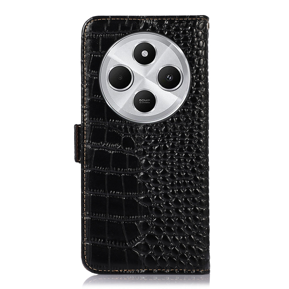 For Redmi 14C 4G Crocodile Top Layer Cowhide Leather Phone Case(Black)