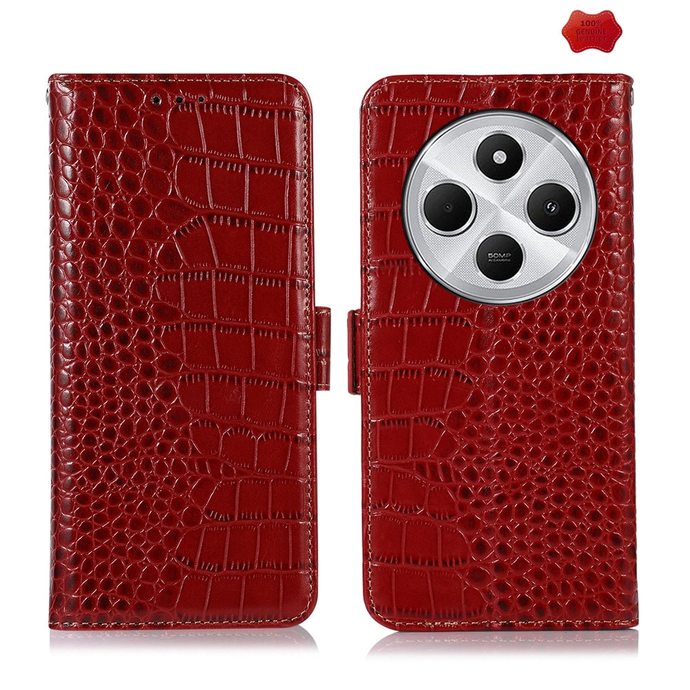 For Redmi 14C 4G Crocodile Top Layer Cowhide Leather Phone Case(Red)