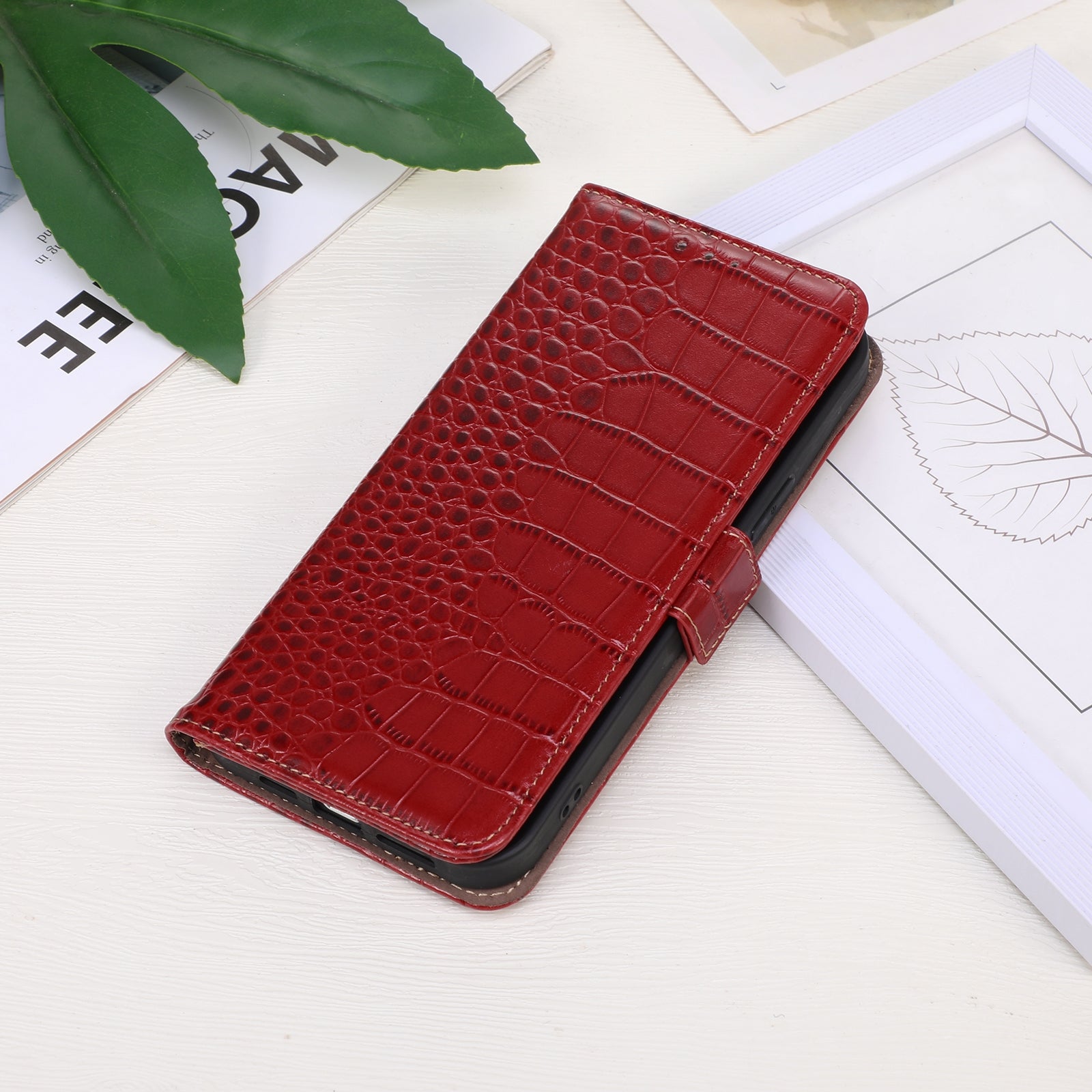 For Redmi 14C 4G Crocodile Top Layer Cowhide Leather Phone Case(Red)