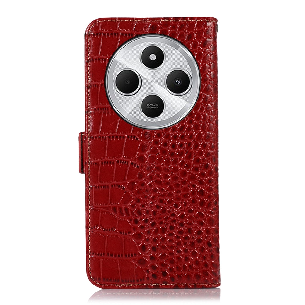 For Redmi 14C 4G Crocodile Top Layer Cowhide Leather Phone Case(Red)