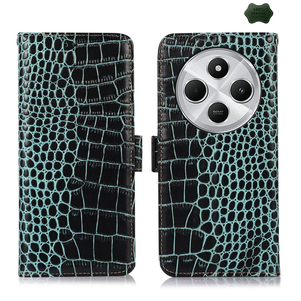 For Redmi 14C 4G Crocodile Top Layer Cowhide Leather Phone Case(Green)