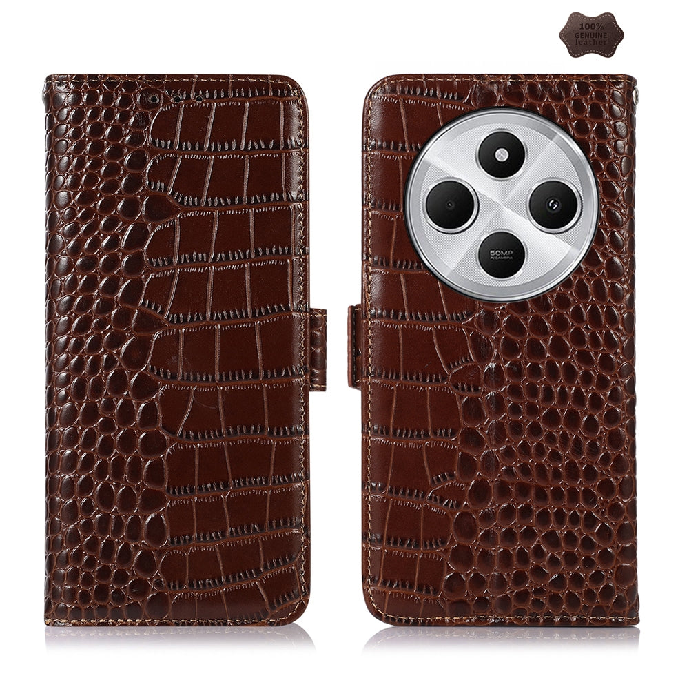 For Redmi 14C 4G Crocodile Top Layer Cowhide Leather Phone Case(Brown)