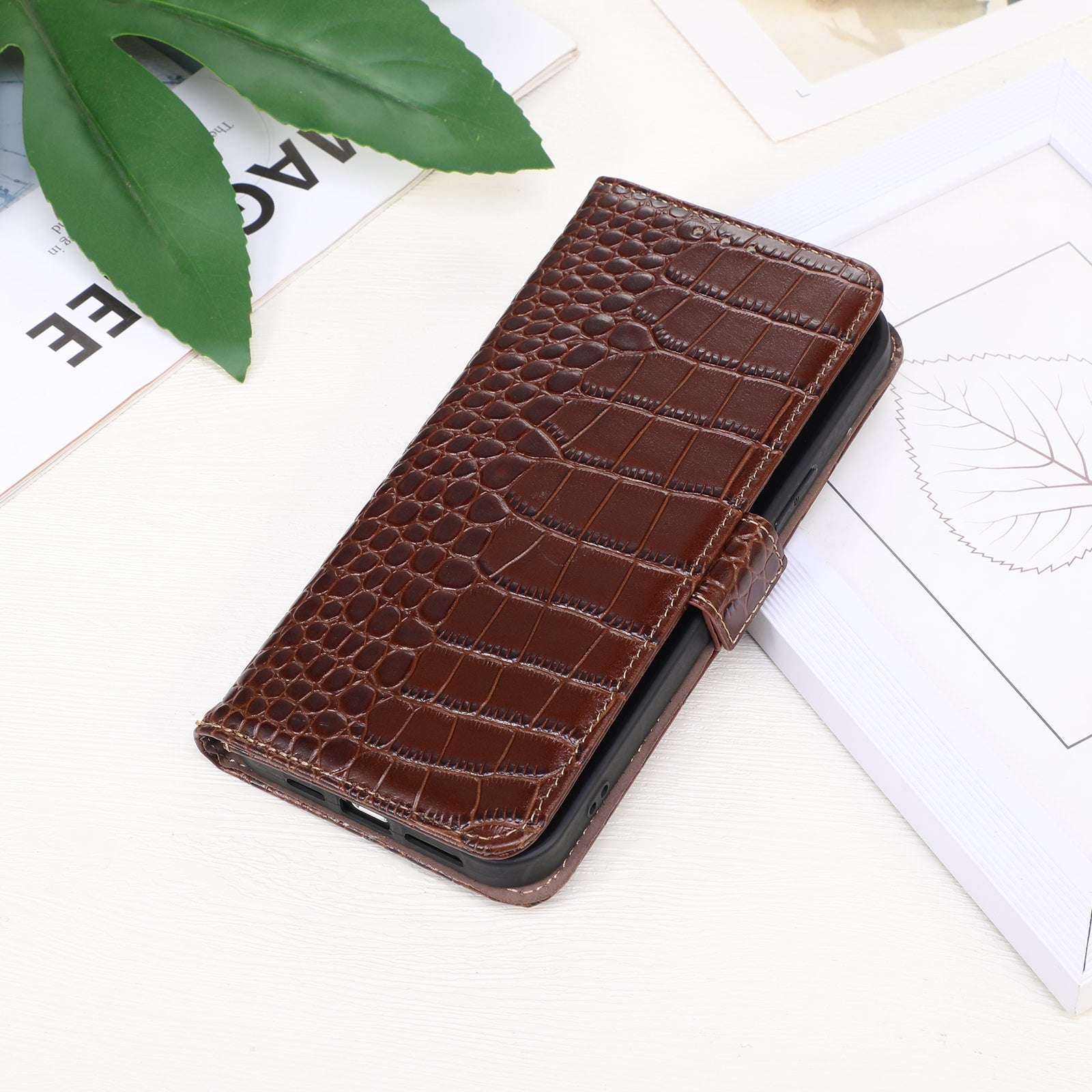 For Redmi 14C 4G Crocodile Top Layer Cowhide Leather Phone Case(Brown)