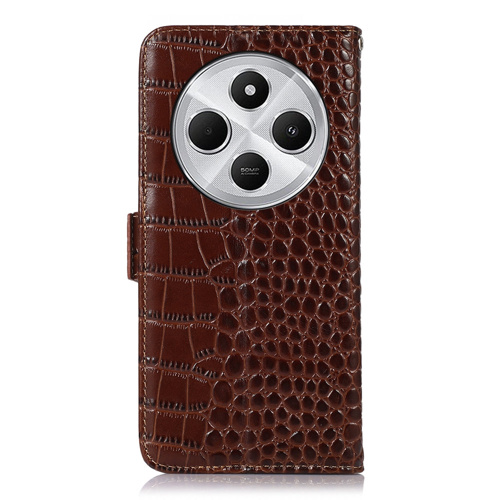 For Redmi 14C 4G Crocodile Top Layer Cowhide Leather Phone Case(Brown)