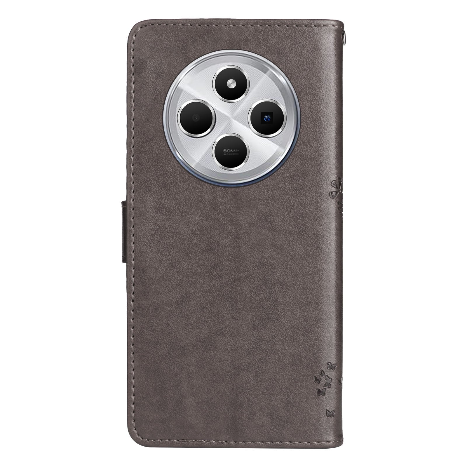 For Redmi 14C 4G Global Tree & Cat Embossed Pattern Flip Leather Phone Case(Grey)