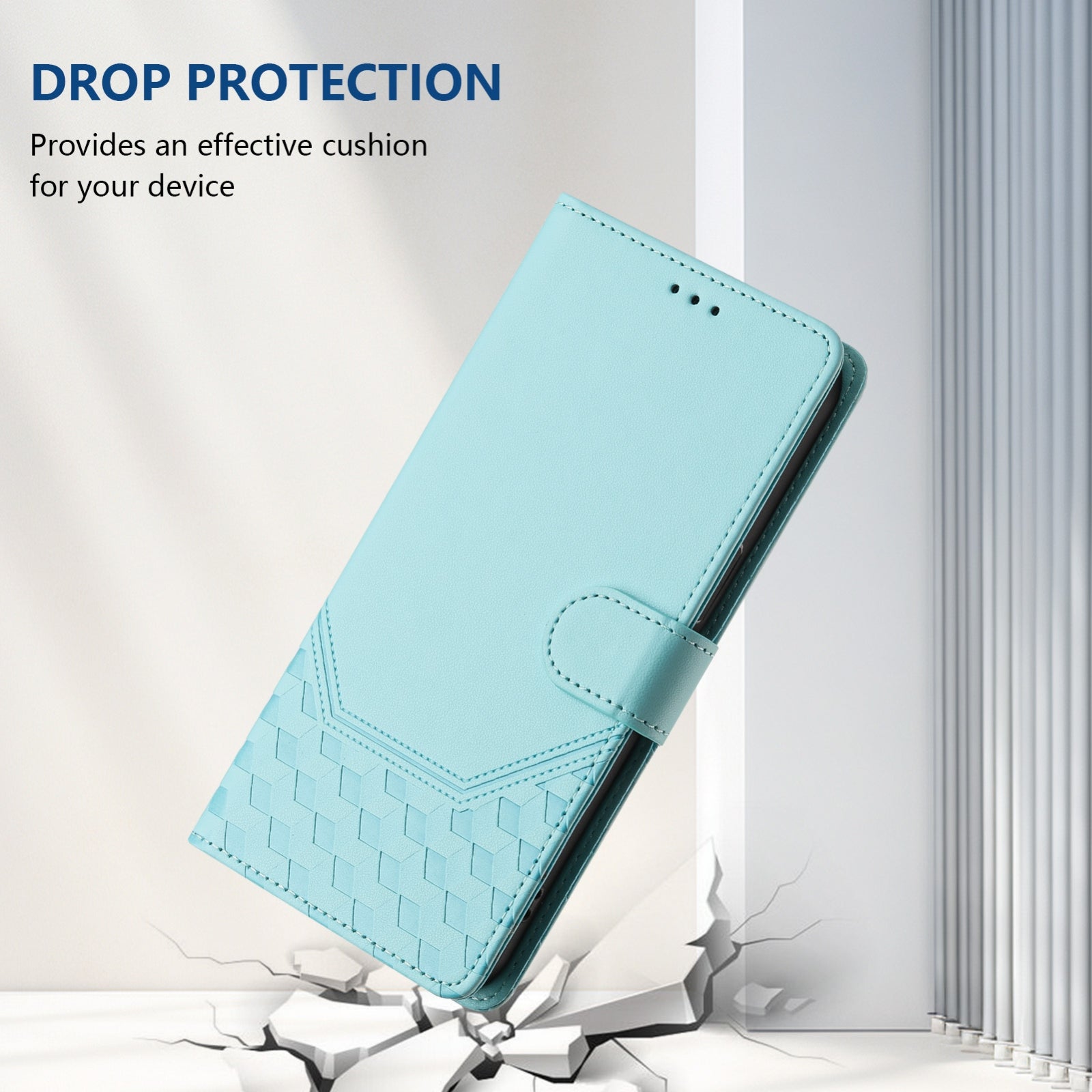 For Redmi 14C 4G Honeycomb Embossing RFID Leather Phone Case(Mint Green)