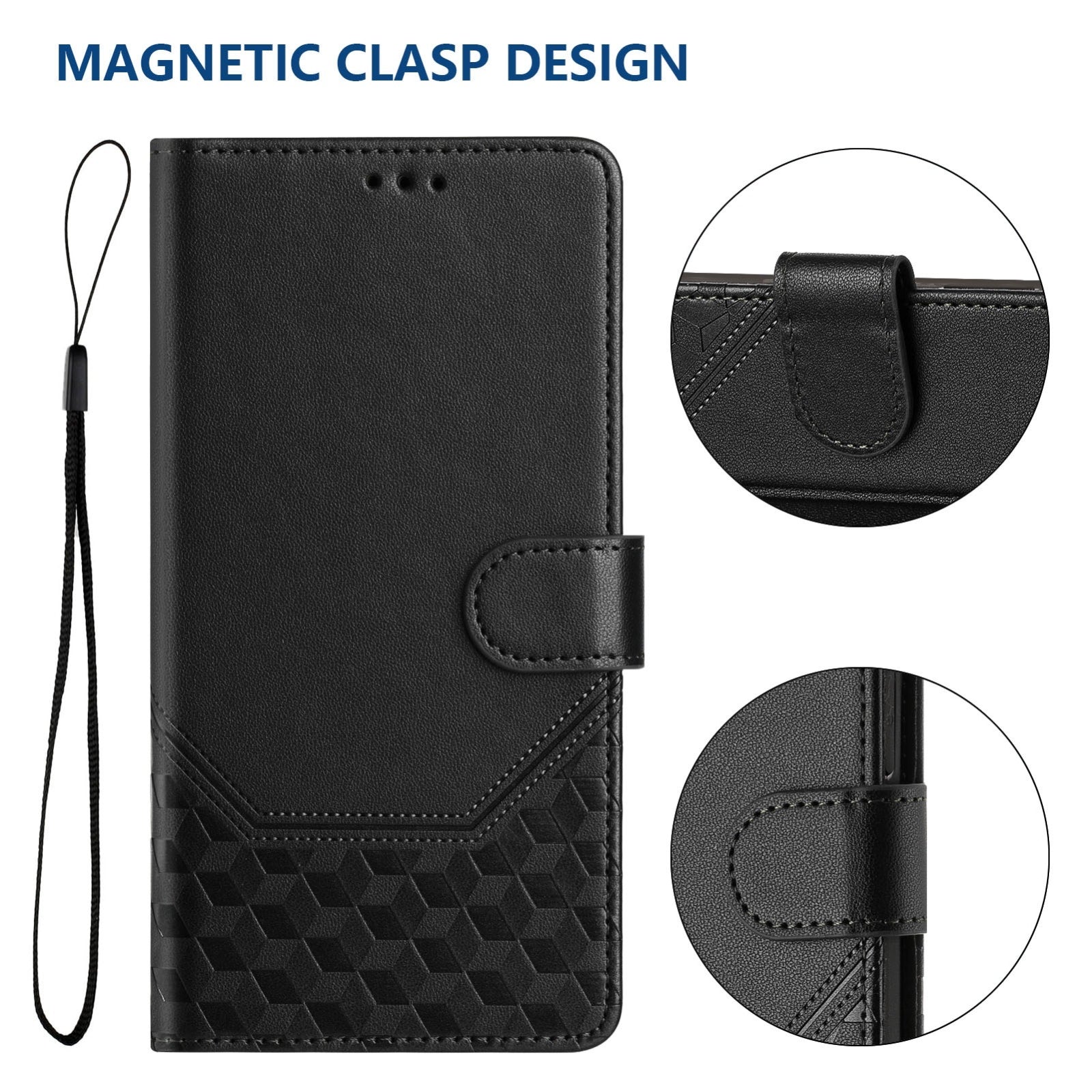 For Redmi 14C 4G Honeycomb Embossing RFID Leather Phone Case(Black)