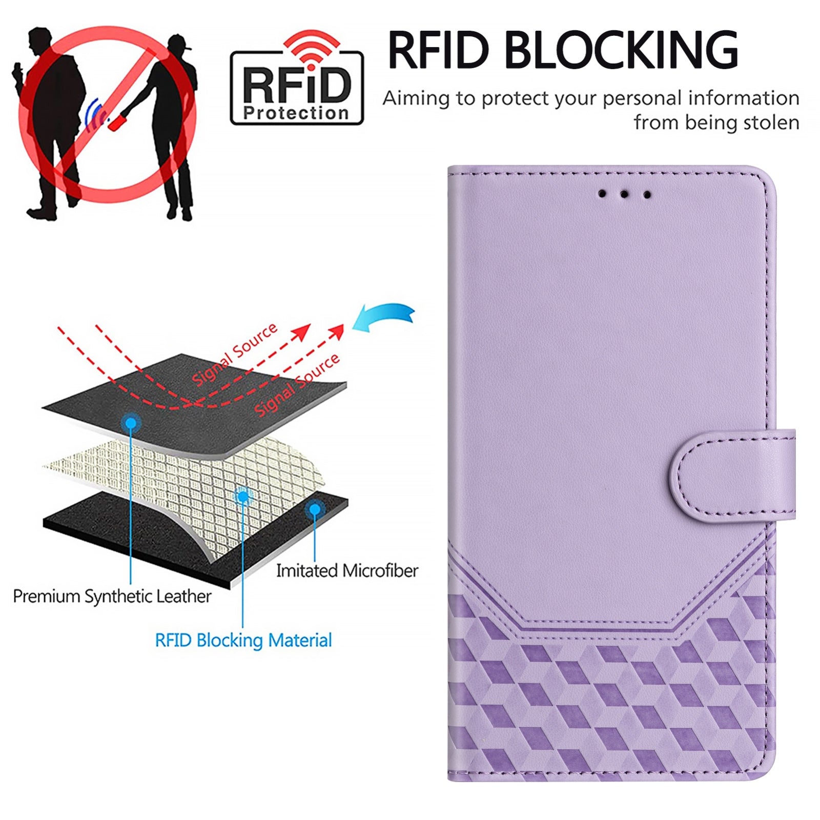 For Redmi 14C 4G Honeycomb Embossing RFID Leather Phone Case(Light Purple)