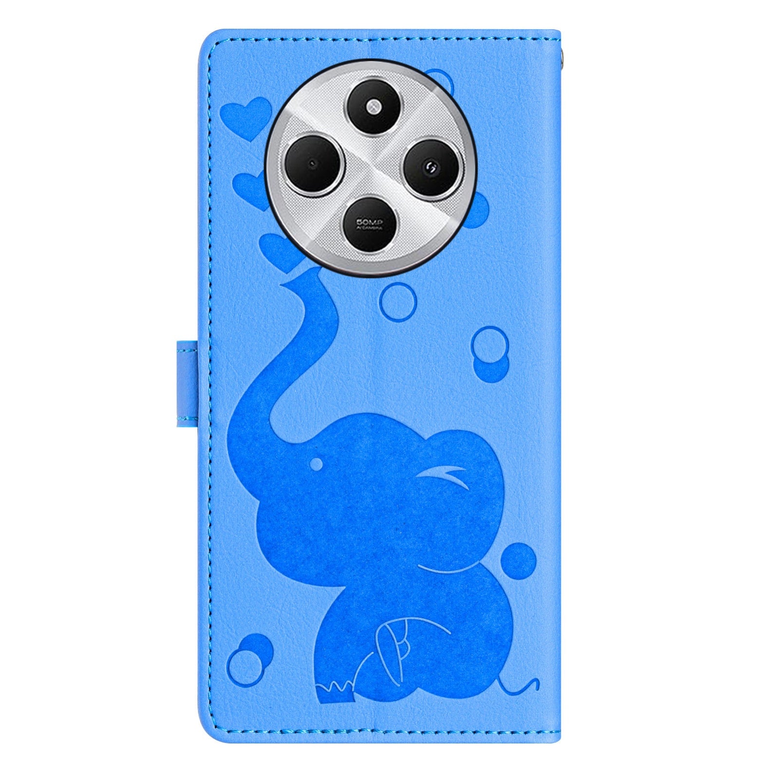 For Redmi 14C 4G Cartoon Elephant Embossed Leather Phone Case(Blue)