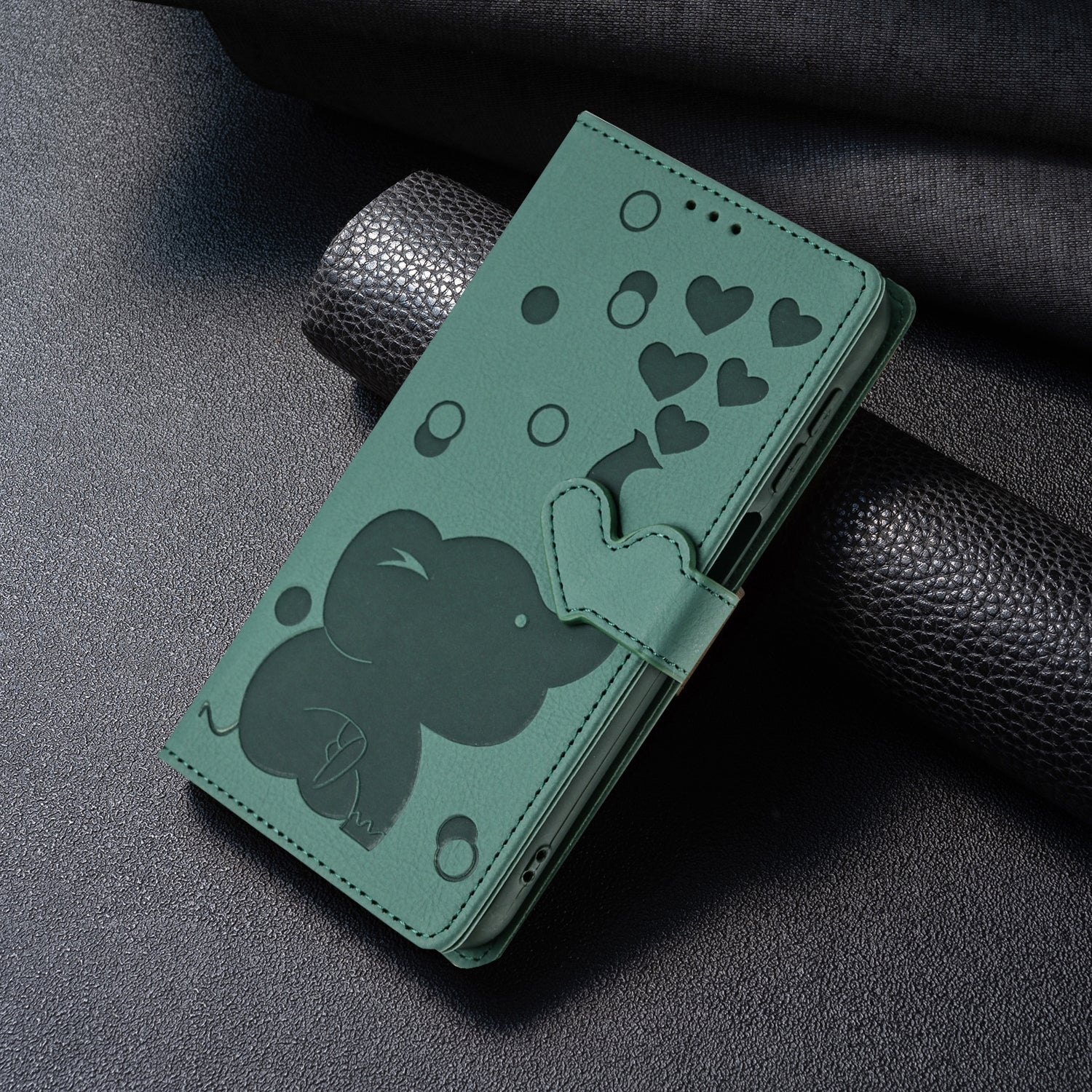 For Redmi 14C 4G Cartoon Elephant Embossed Leather Phone Case(Green)