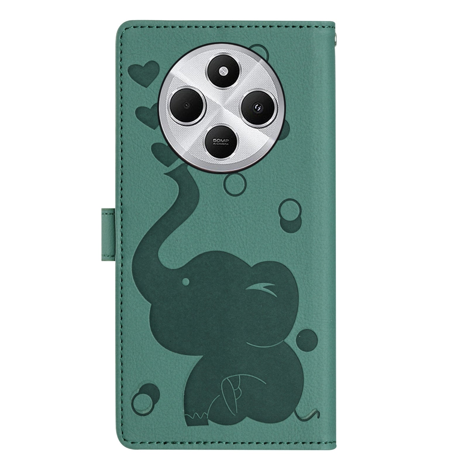 For Redmi 14C 4G Cartoon Elephant Embossed Leather Phone Case(Green)