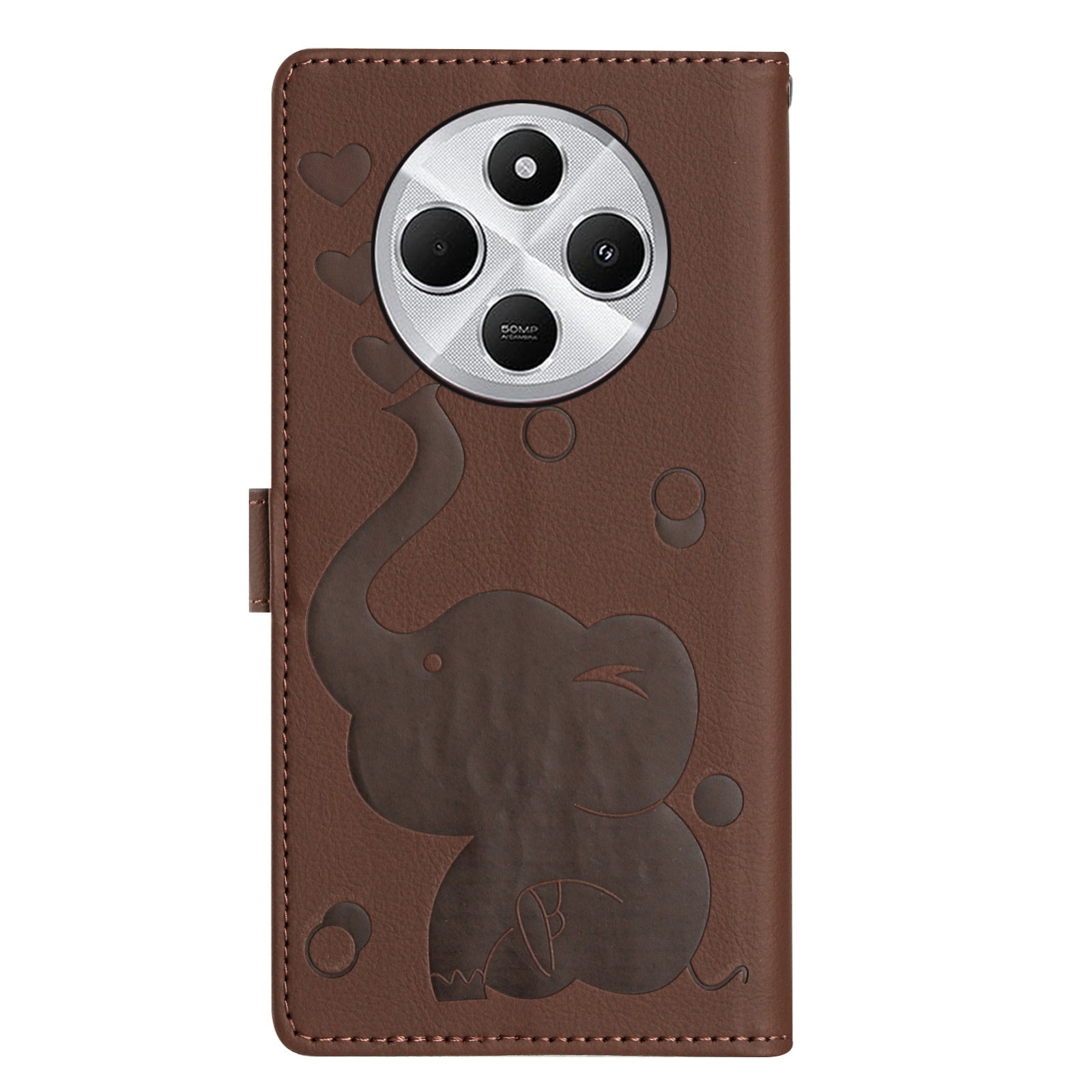 For Redmi 14C 4G Cartoon Elephant Embossed Leather Phone Case(Brown)