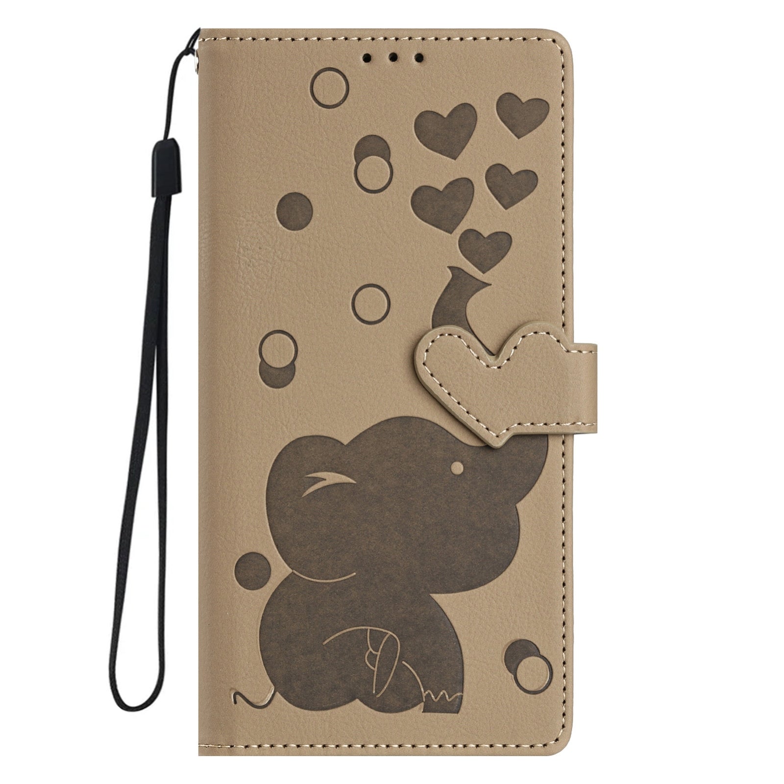 For Redmi 14C 4G Cartoon Elephant Embossed Leather Phone Case(Khaki)