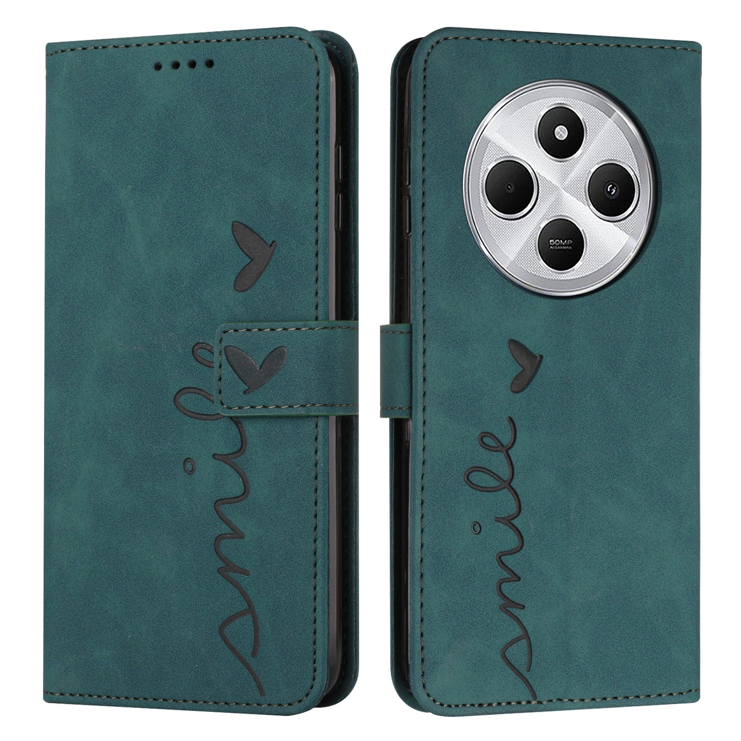 For Redmi 14C 4G Skin Feel Heart Embossed Leather Phone Case(Green)