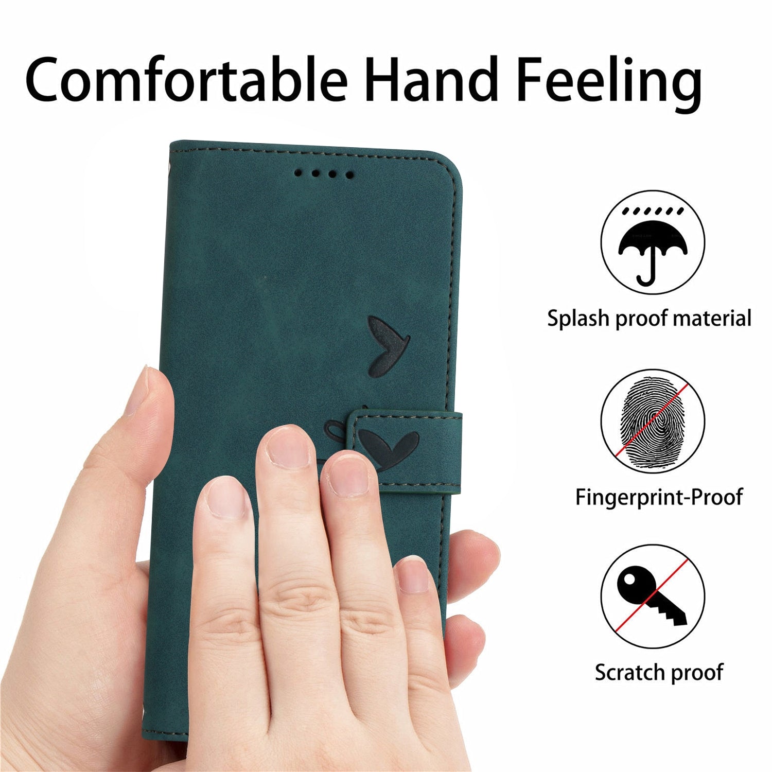 For Redmi 14C 4G Skin Feel Heart Embossed Leather Phone Case(Green)